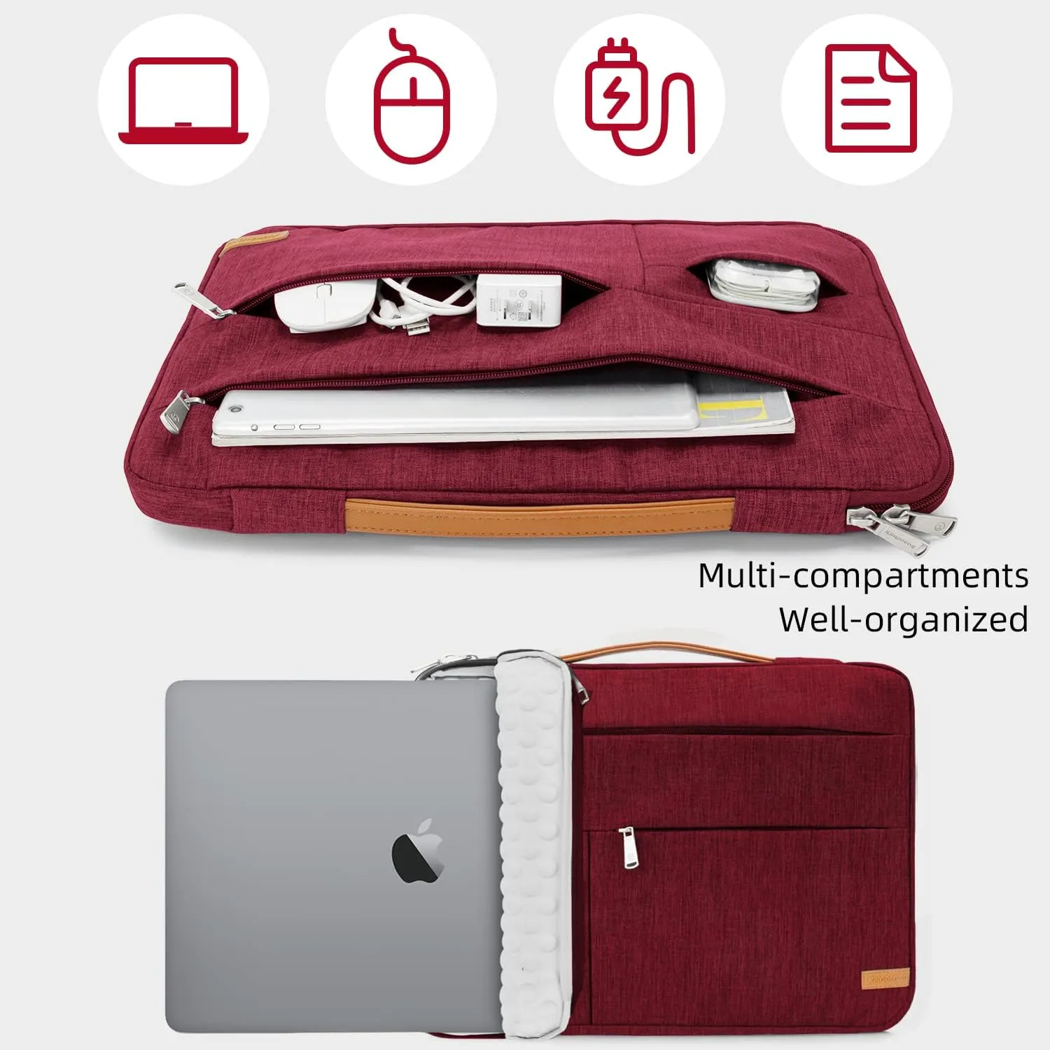 KINGSLONG 13.3 inch Laptop Sleeve Bag, Slim Shockproof Handbag, Computer Carrying Case Cover Compatible with MacBook Air/Pro,Acer Asus Dell HP Red
