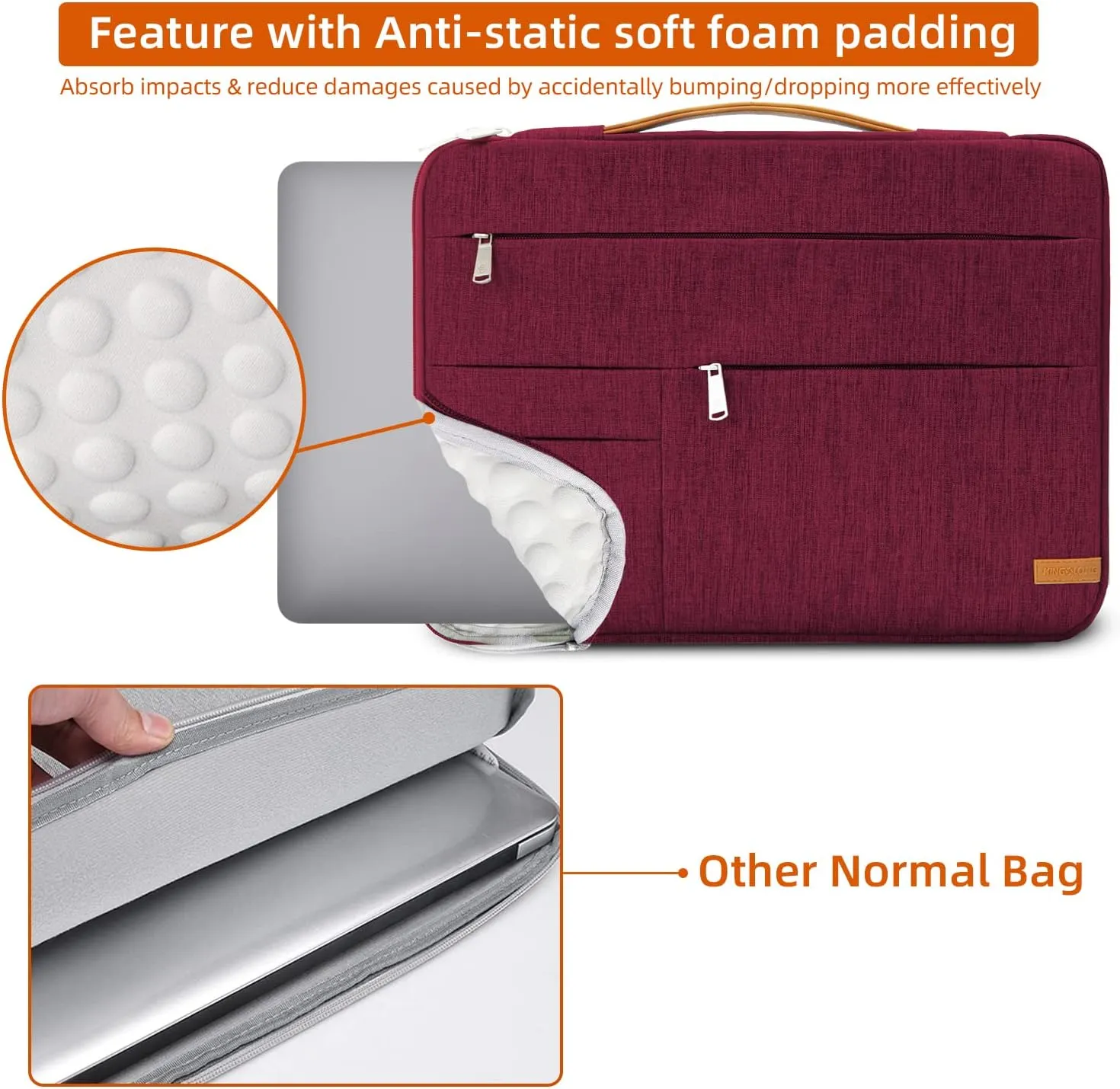 KINGSLONG 13.3 inch Laptop Sleeve Bag, Slim Shockproof Handbag, Computer Carrying Case Cover Compatible with MacBook Air/Pro,Acer Asus Dell HP Red
