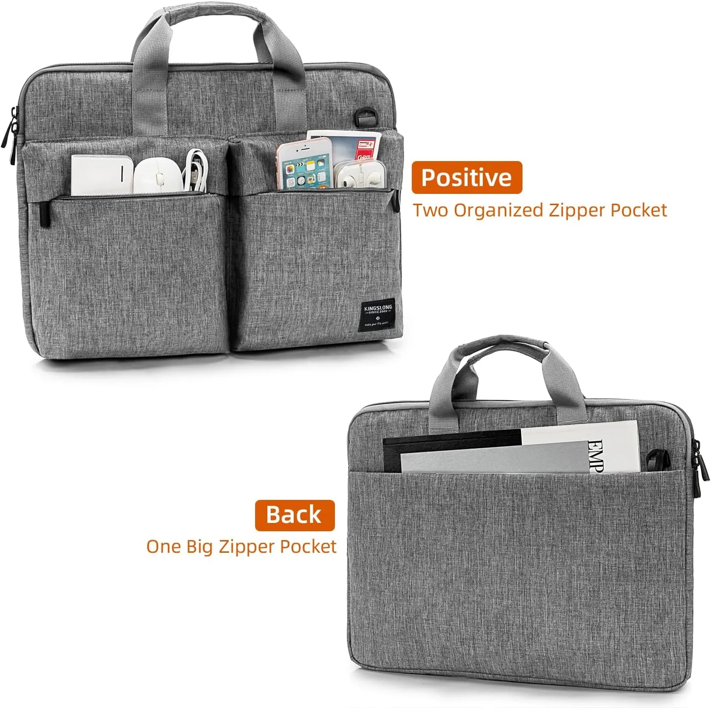 KINGSLONG Slim 17.3 inch Laptop Bag Sleeve Carrying Case with Shoulder Strap, Notebook Ultrabooks Computer Handbag Cover for Men Women Fit for Acer Asus Lenovo HP Toshiba Grey
