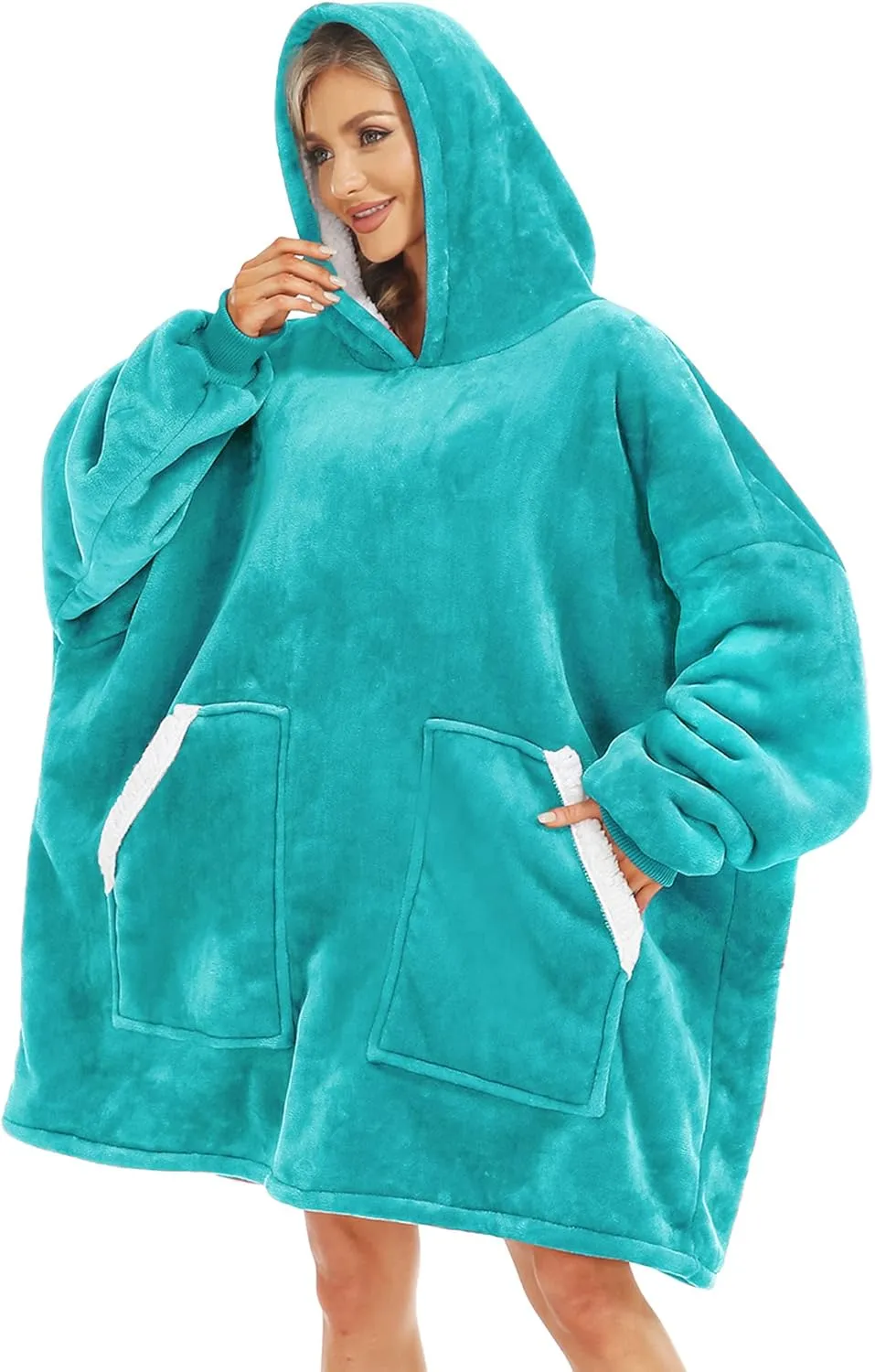 Kipswiza Wearable Blanket Hoodie, Oversized Sweatshirt Blankets for Women Men - Cozy Warm Hooded Blanket for Adult Teen, One Size Fits All(Aqua Green)