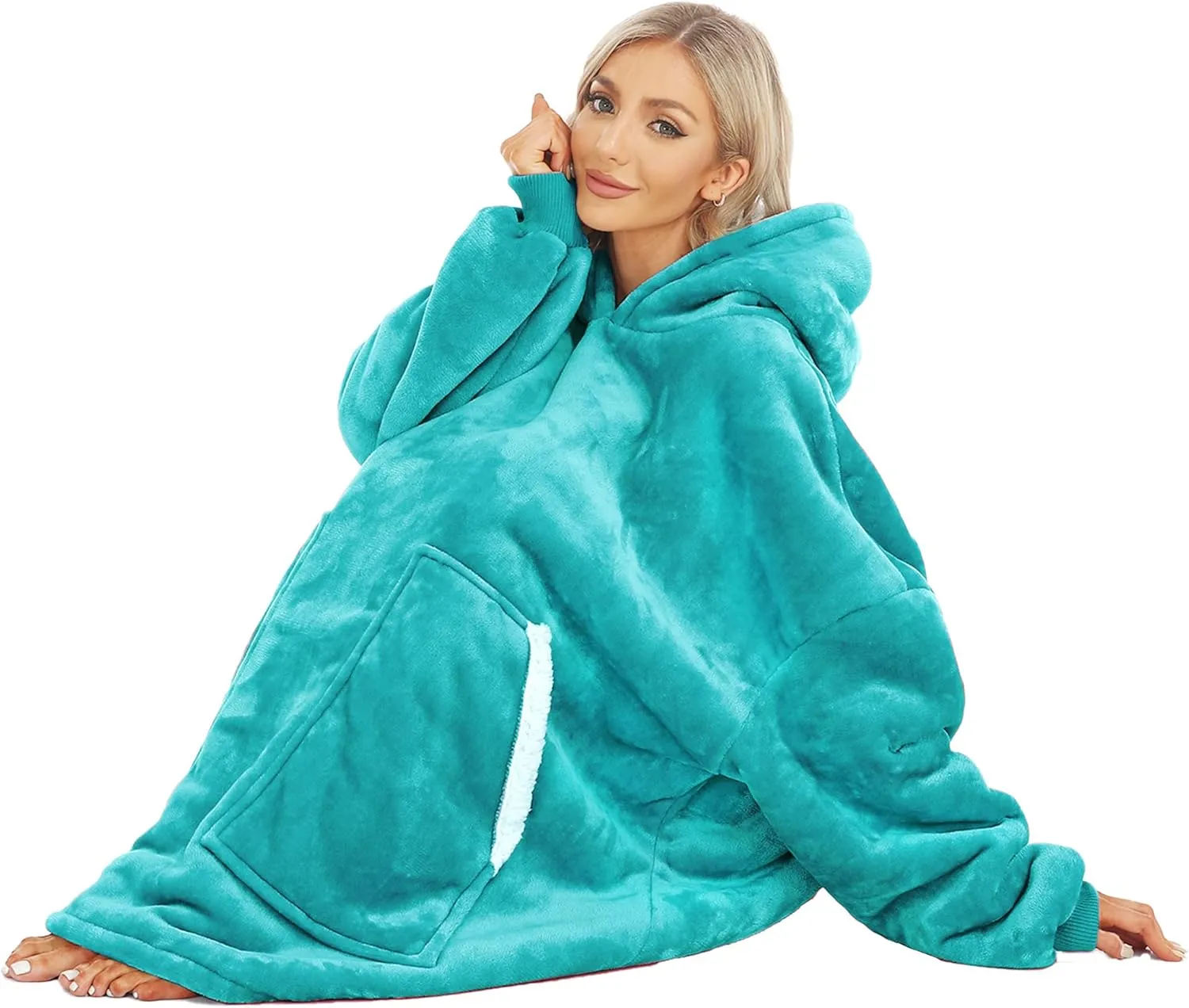Kipswiza Wearable Blanket Hoodie, Oversized Sweatshirt Blankets for Women Men - Cozy Warm Hooded Blanket for Adult Teen, One Size Fits All(Aqua Green)