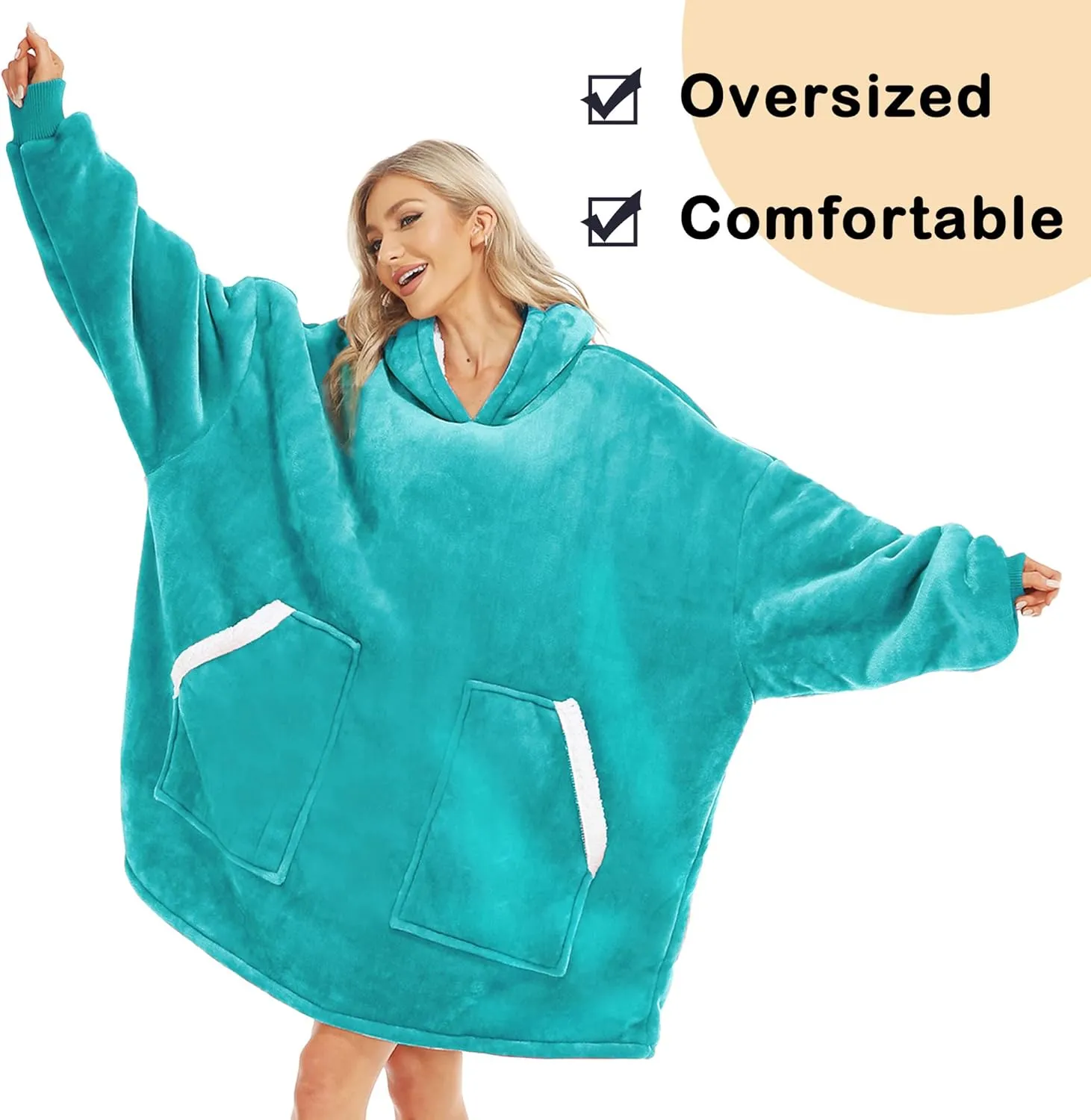 Kipswiza Wearable Blanket Hoodie, Oversized Sweatshirt Blankets for Women Men - Cozy Warm Hooded Blanket for Adult Teen, One Size Fits All(Aqua Green)