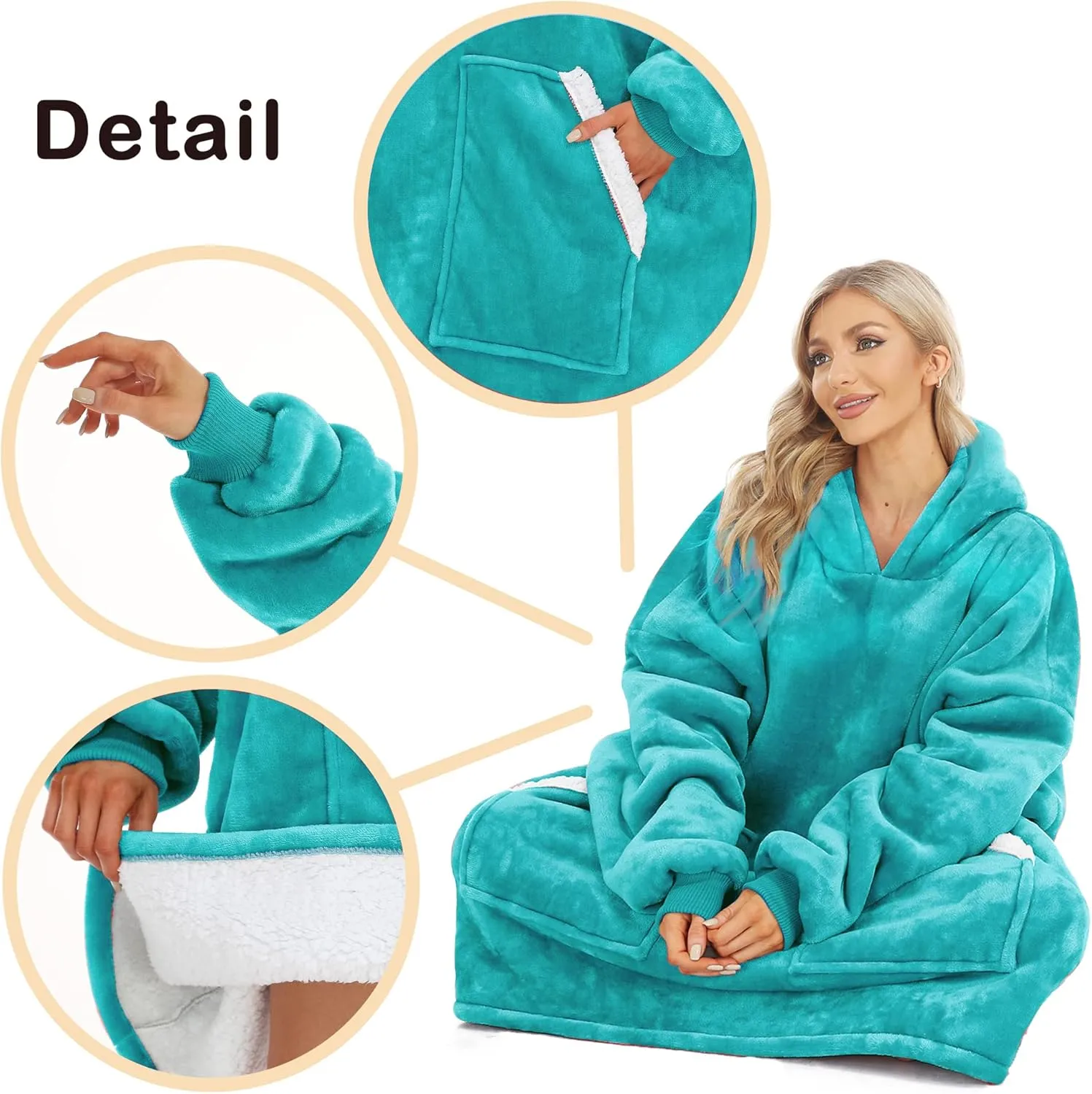 Kipswiza Wearable Blanket Hoodie, Oversized Sweatshirt Blankets for Women Men - Cozy Warm Hooded Blanket for Adult Teen, One Size Fits All(Aqua Green)