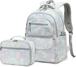 kkdom Waterproof Travel Backpack with Lunch Bag Bookbag Set for Teens Girls Kids Middle High School Student