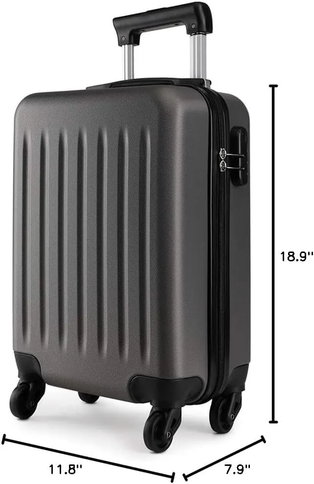 Kono Small Carry on Suitcase 20 Inch Hardside Carry on Luggage Suitcase with Spinner Wheels, Lightweight Rolling Cabin Suitcase for Airplanes Travel (Grey, For 1-3 Days Travel)