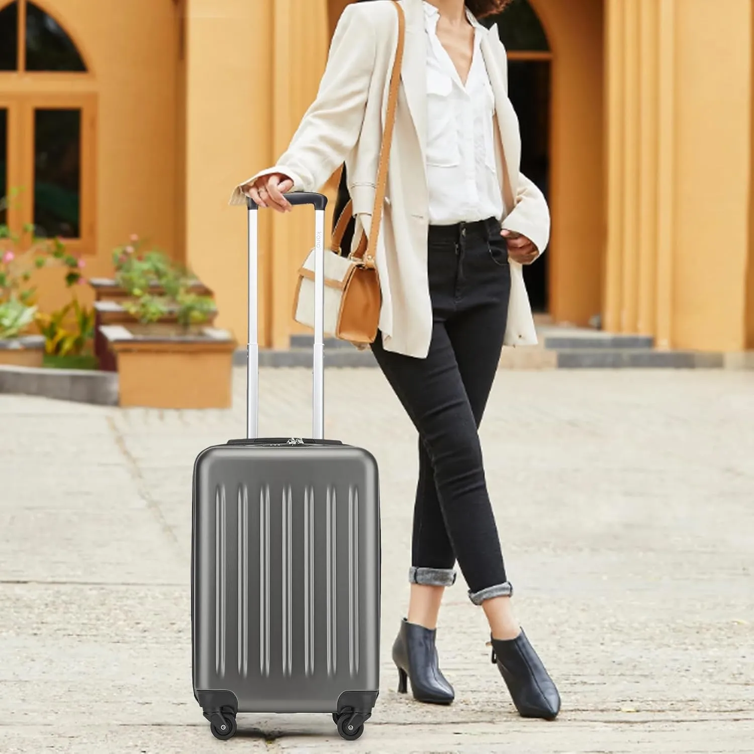 Kono Small Carry on Suitcase 20 Inch Hardside Carry on Luggage Suitcase with Spinner Wheels, Lightweight Rolling Cabin Suitcase for Airplanes Travel (Grey, For 1-3 Days Travel)