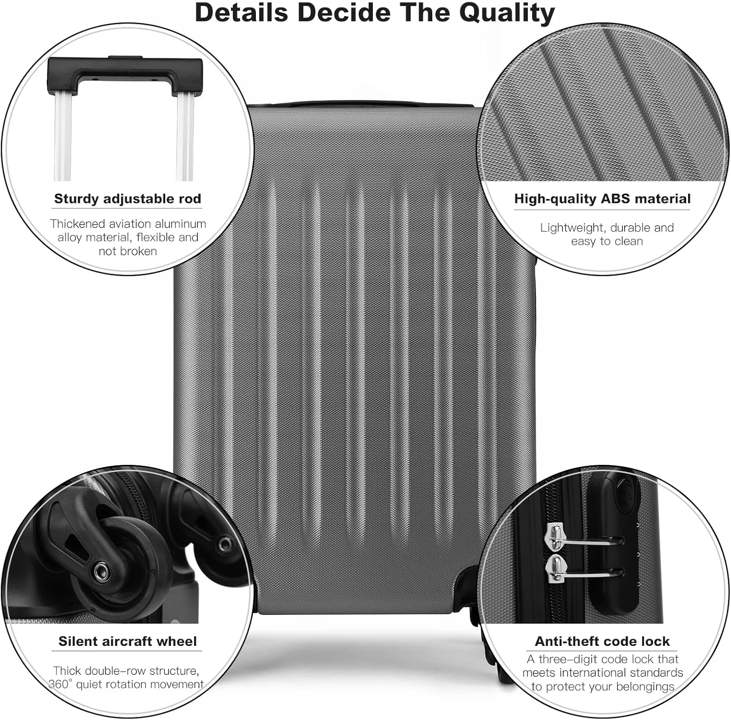Kono Small Carry on Suitcase 20 Inch Hardside Carry on Luggage Suitcase with Spinner Wheels, Lightweight Rolling Cabin Suitcase for Airplanes Travel (Grey, For 1-3 Days Travel)