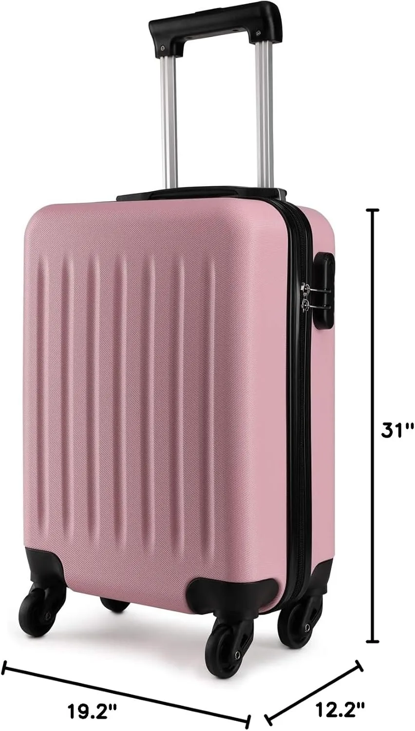 Kono Small Carry on Suitcase 20 Inch Hardside Carry on Luggage Suitcase with Spinner Wheels, Lightweight Rolling Cabin Suitcase for Airplanes Travel (Pink, For 1-3 Days Travel)