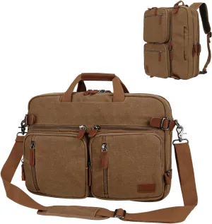 Koolehaoda 3 in 1 Convertible Briefcase Backpack 17.3 inch Laptop Backpack Case Messenger Bag for Men, Multi-Functional Computer Bag for Travel Bussiness Men Women (Coffee)