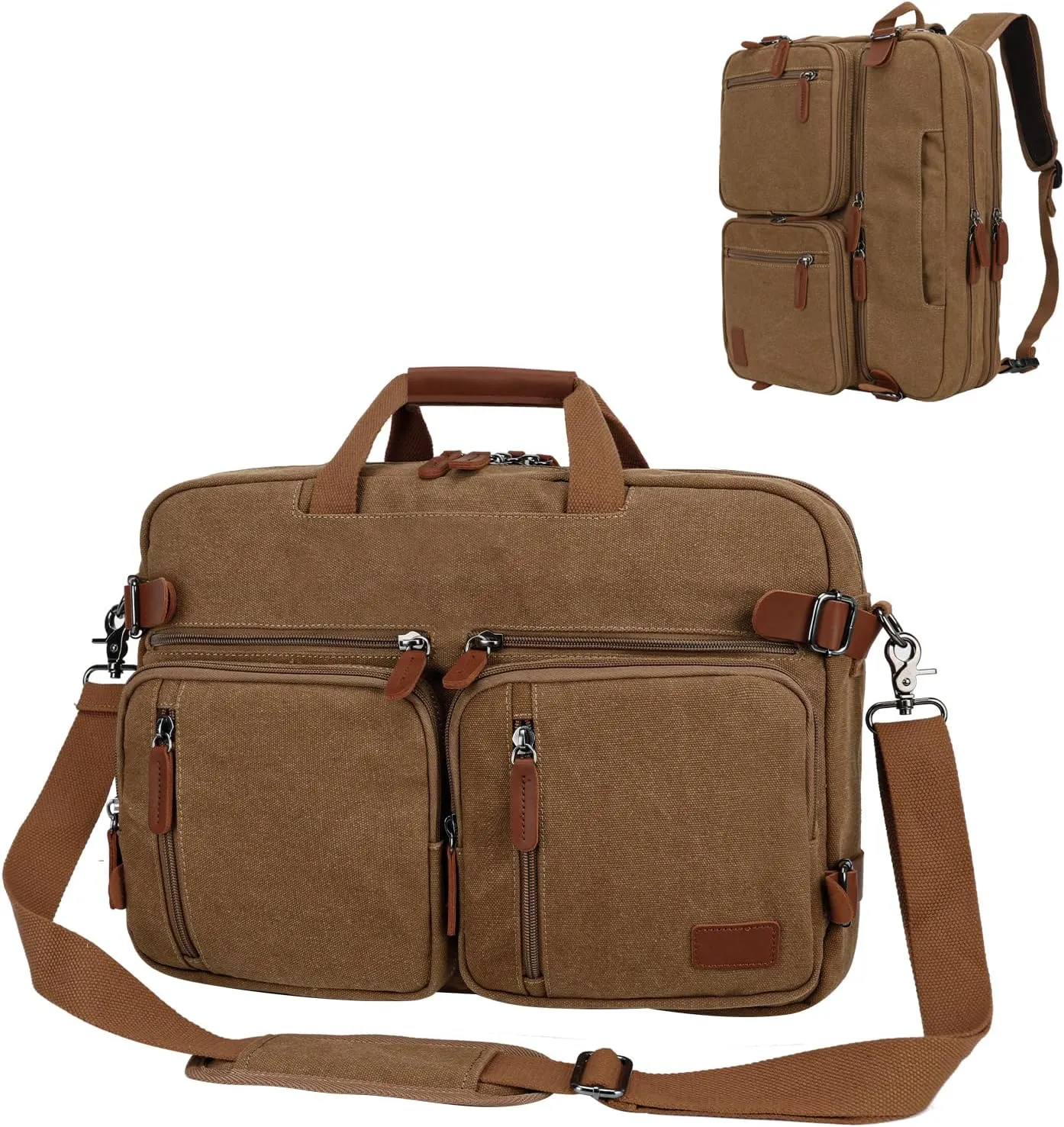 Koolehaoda 3 in 1 Convertible Briefcase Backpack 17.3 inch Laptop Backpack Case Messenger Bag for Men, Multi-Functional Computer Bag for Travel Bussiness Men Women (Coffee)