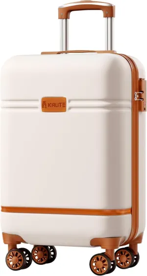 Krute Carry On Luggage 22x14x9 Airline Approved Hard Shell Suitcases with Wheels 20in PC ABS TSA Approved Carry On Suitcase (WhiteBrown)