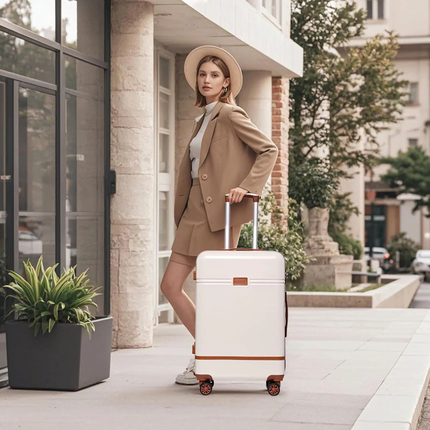 Krute Carry On Luggage 22x14x9 Airline Approved Hard Shell Suitcases with Wheels 20in PC ABS TSA Approved Carry On Suitcase (WhiteBrown)