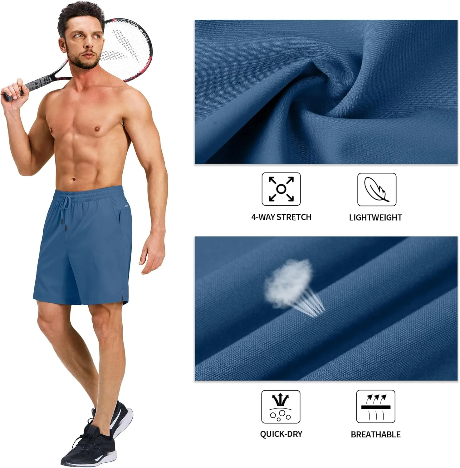Ksmien Men's Running Shorts 7 Inch with Zipper Pockets Quick Dry Lightweight Athletic Shorts for Workout Gym Basketball