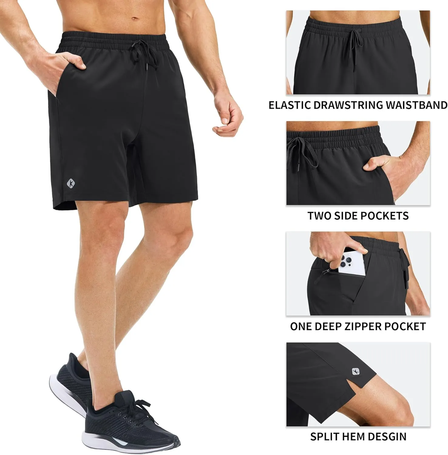 Ksmien Men's Running Shorts 7 Inch with Zipper Pockets Quick Dry Lightweight Athletic Shorts for Workout Gym Basketball