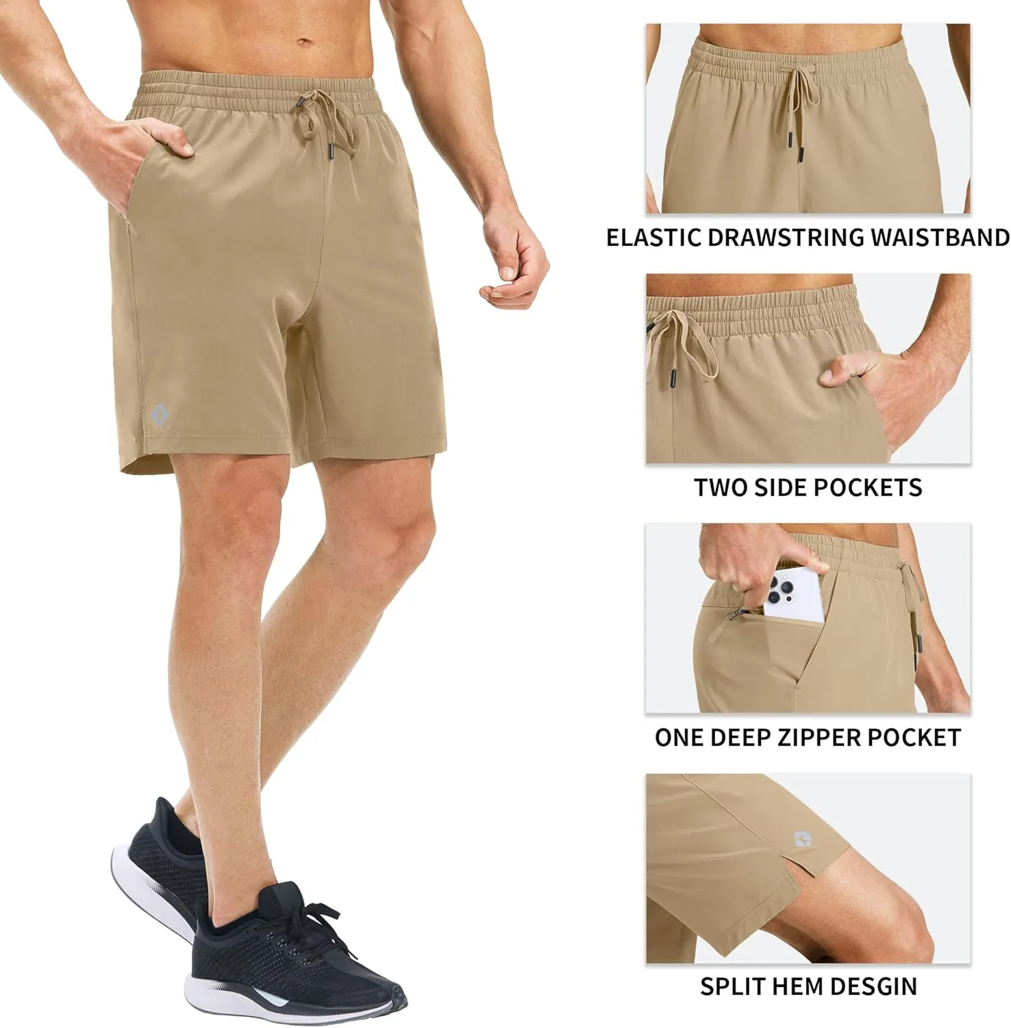 Ksmien Men's Running Shorts 7 Inch with Zipper Pockets Quick Dry Lightweight Athletic Shorts for Workout Gym Basketball