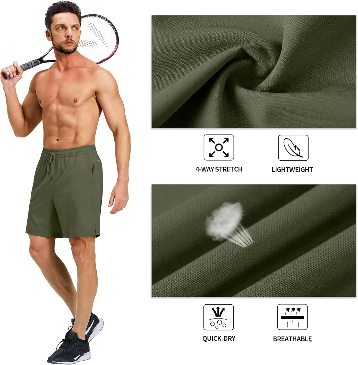 Ksmien Men's Running Shorts 7 Inch with Zipper Pockets Quick Dry Lightweight Athletic Shorts for Workout Gym Basketball