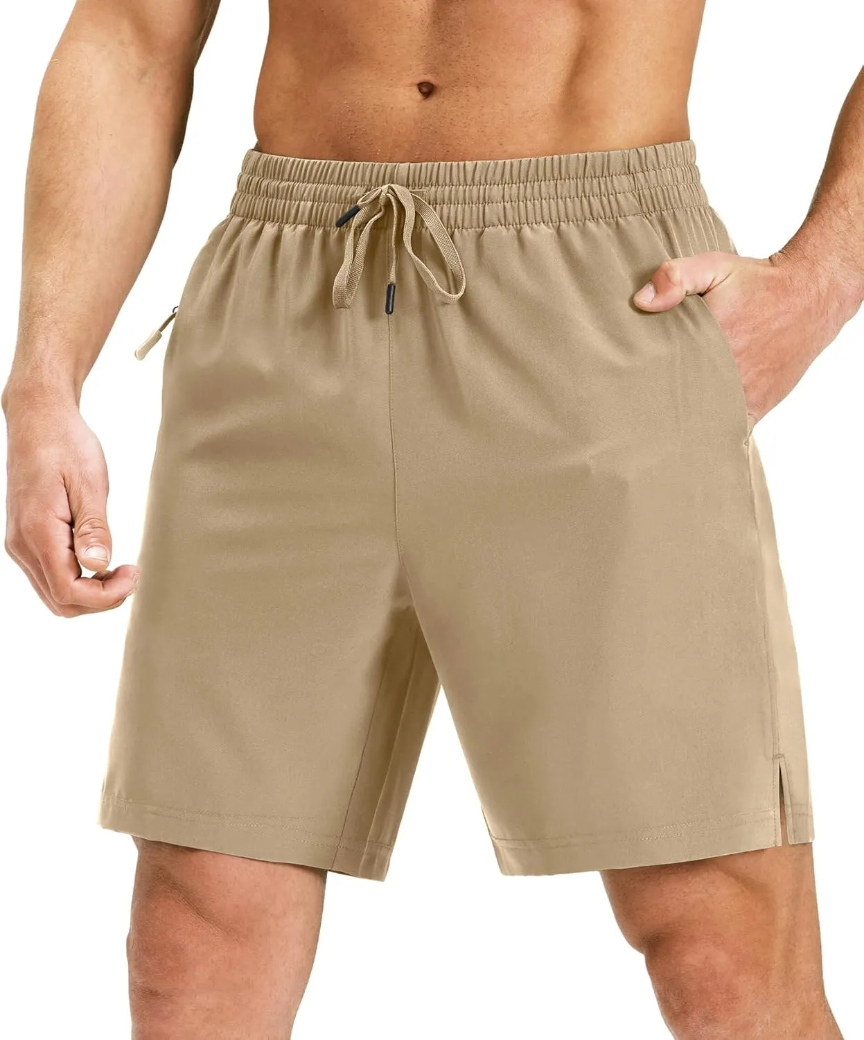 Ksmien Men's Running Shorts 7 Inch with Zipper Pockets Quick Dry Lightweight Athletic Shorts for Workout Gym Basketball