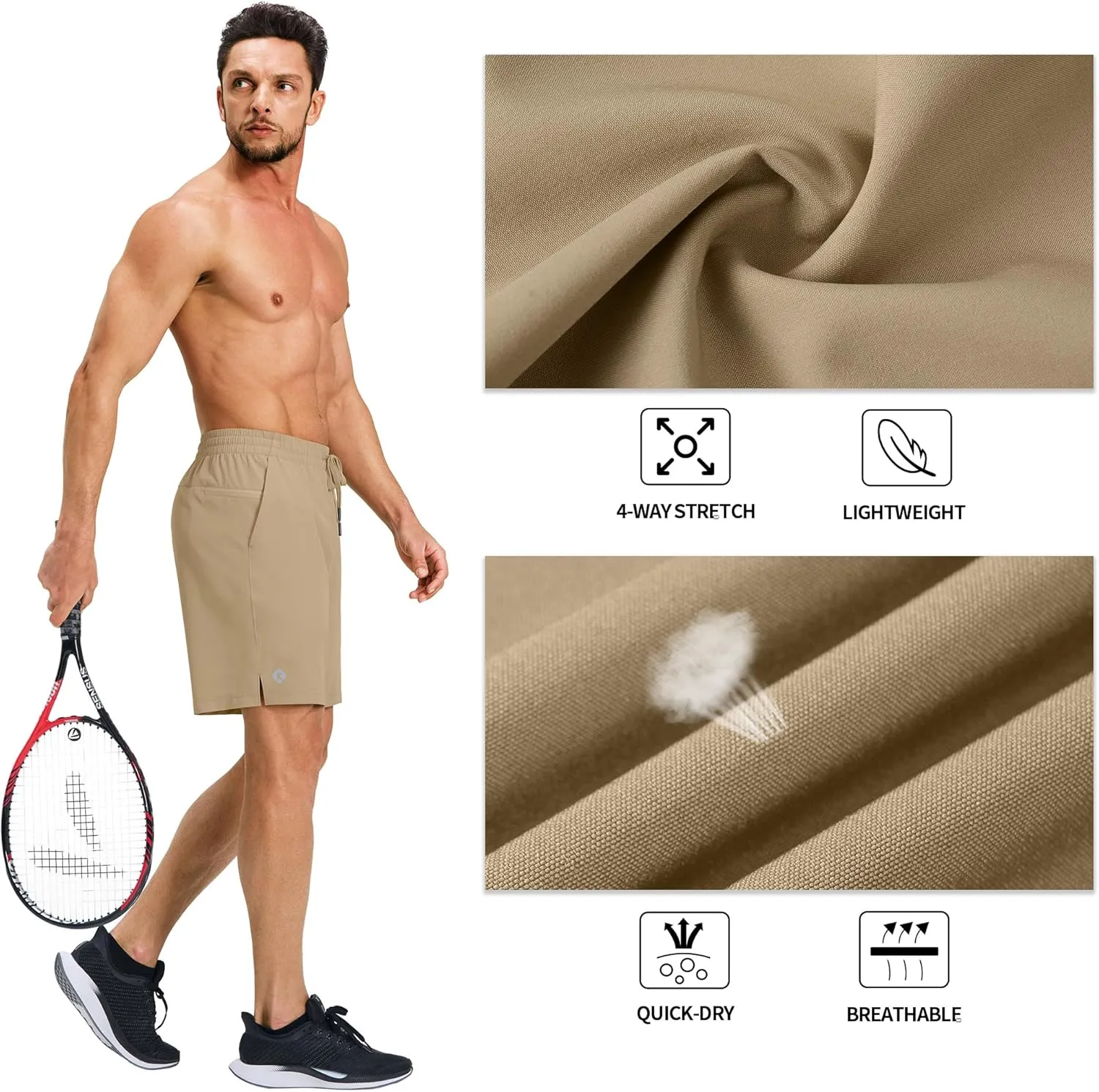 Ksmien Men's Running Shorts 7 Inch with Zipper Pockets Quick Dry Lightweight Athletic Shorts for Workout Gym Basketball