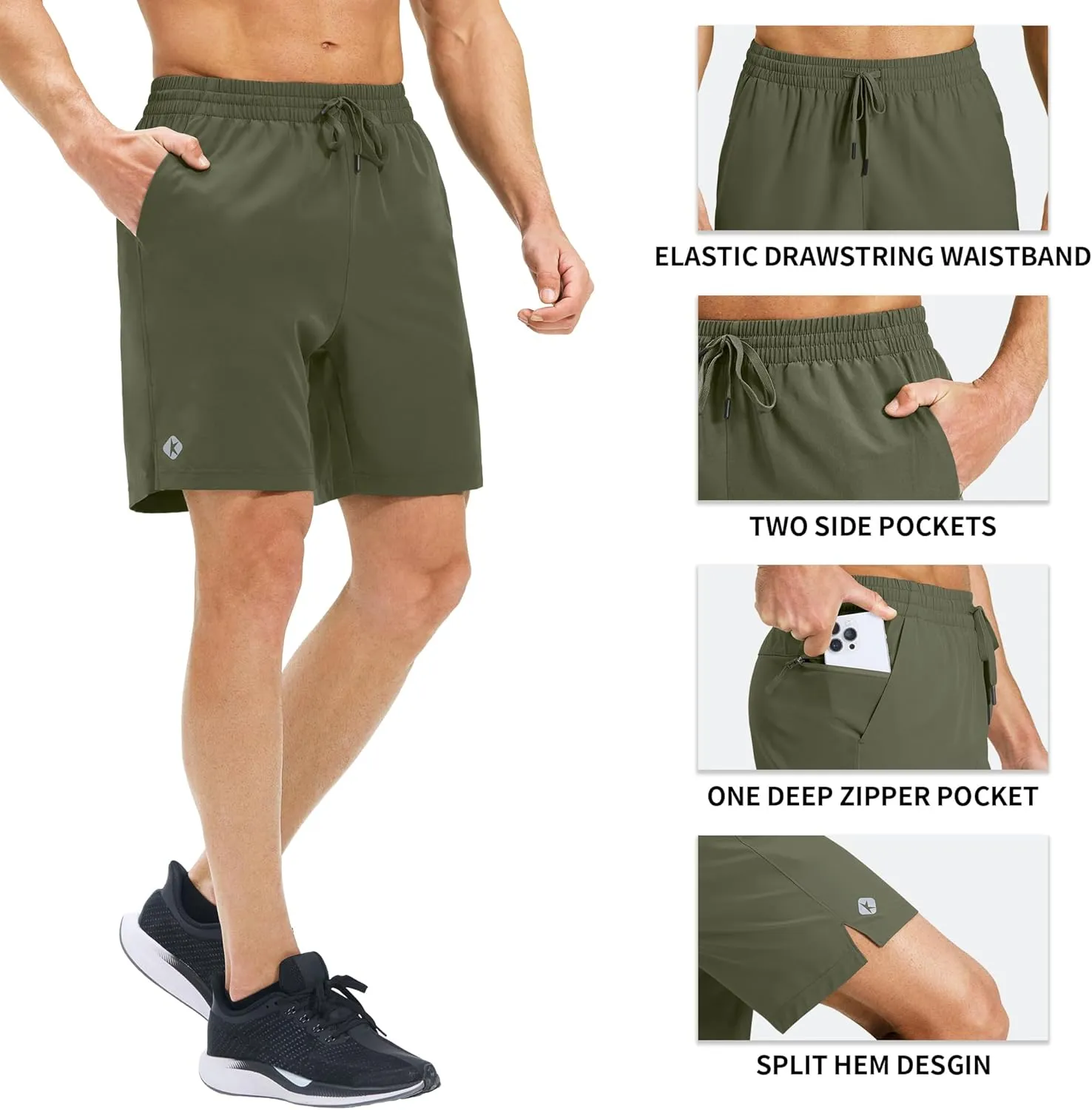 Ksmien Men's Running Shorts 7 Inch with Zipper Pockets Quick Dry Lightweight Athletic Shorts for Workout Gym Basketball