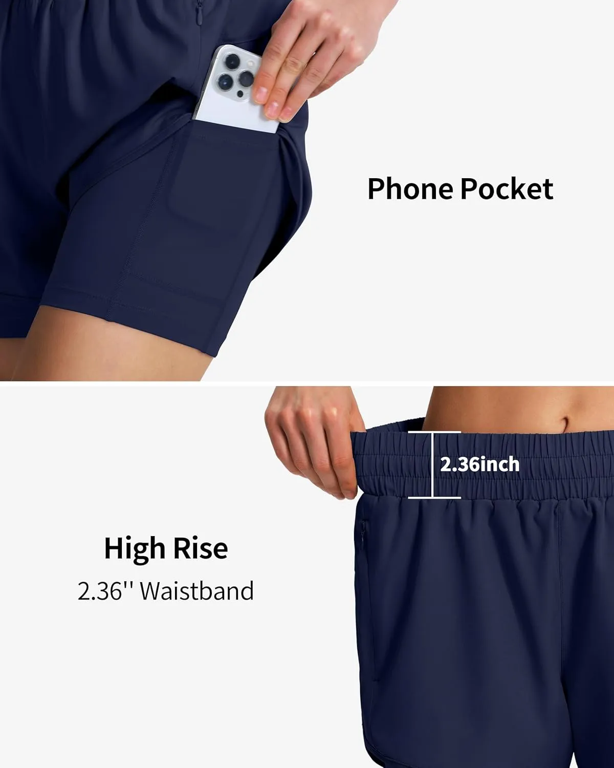 Ksmien Women's 2 in 1 Running Shorts Quick Dry Athletic Gym Workout Shorts with Liner Phone Pockets