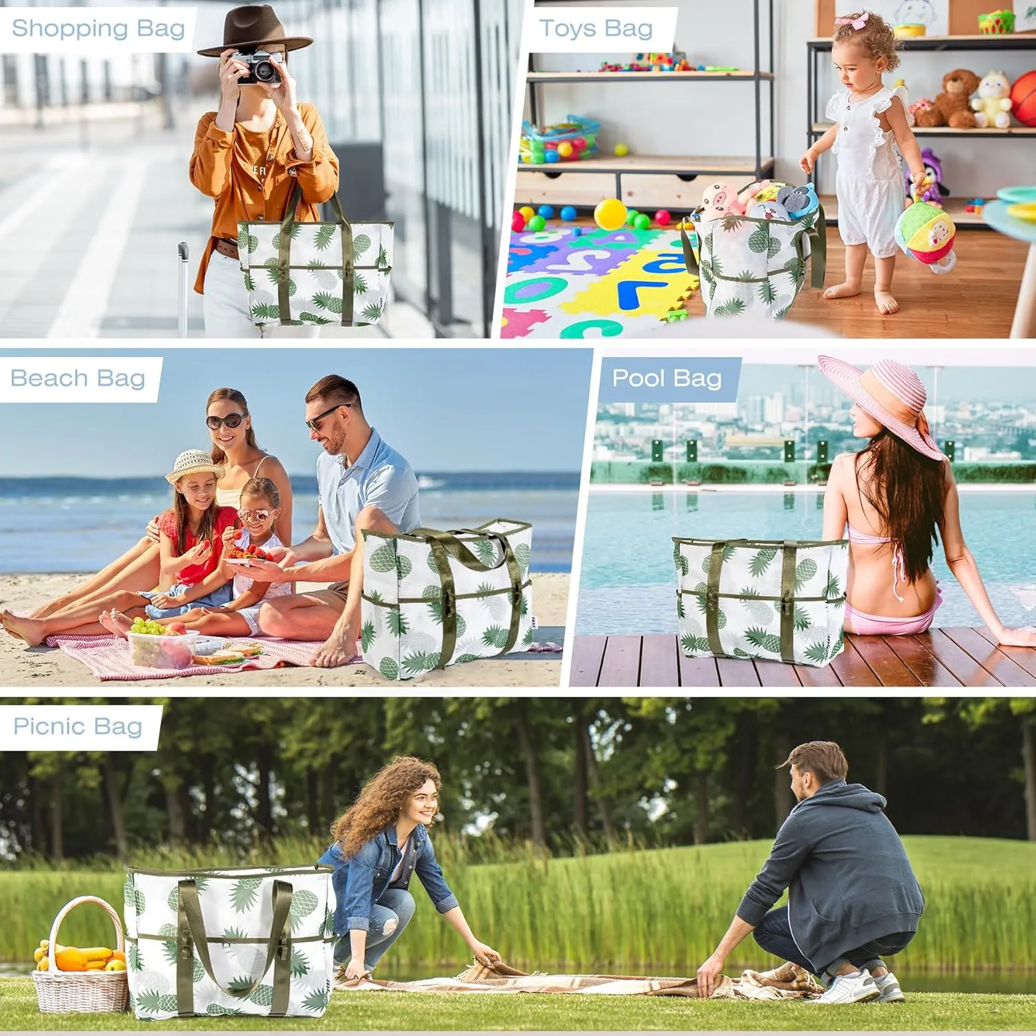 KUAK Mesh Beach Bag, Extra Large Waterproof Sandproof Tote with 9 Pockets, Zippered Top, Lightweight for Travel, Pool, Family