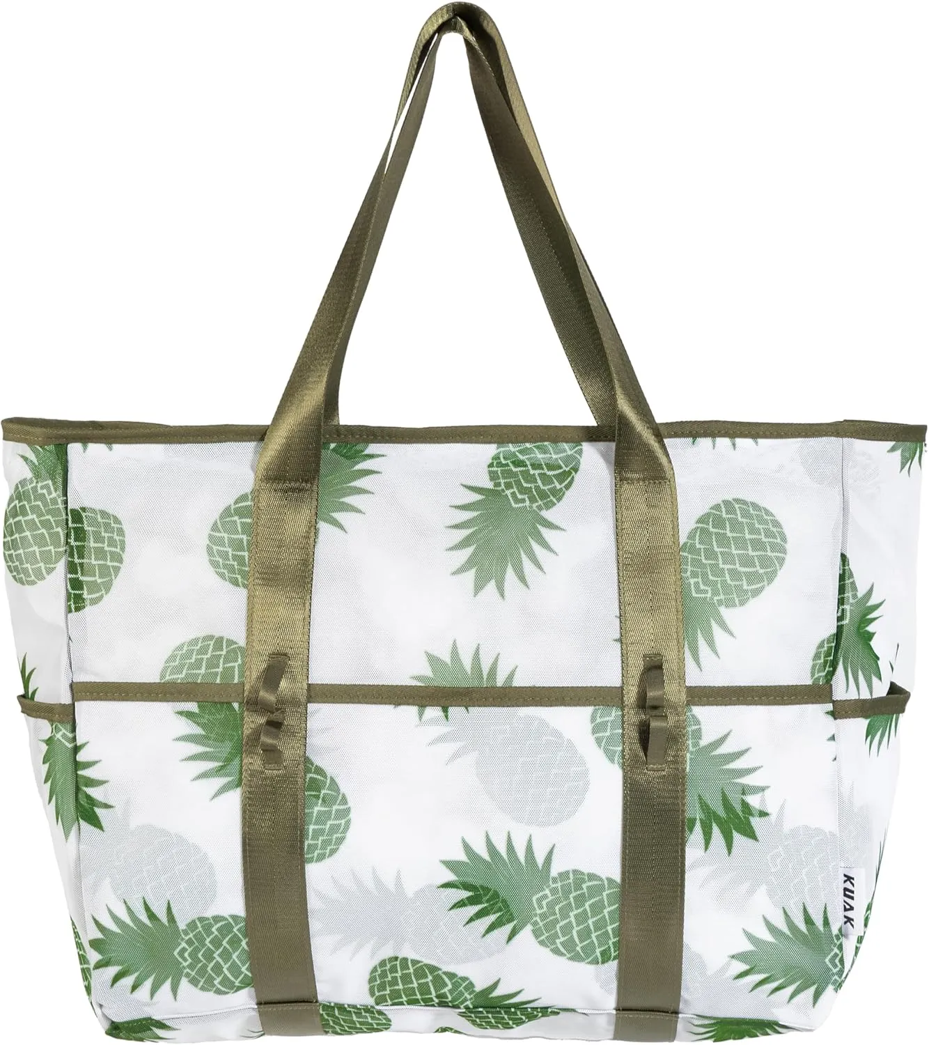 KUAK Mesh Beach Bag, Extra Large Waterproof Sandproof Tote with 9 Pockets, Zippered Top, Lightweight for Travel, Pool, Family