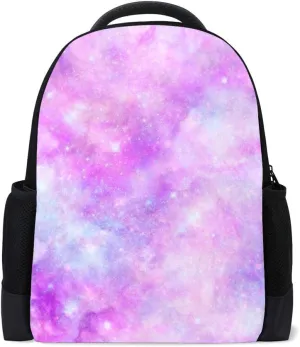 Kuizee Classic Backpack Schoolbag Adjustable Padded Shoulder Straps Daypack ﻿Watercolour Galaxy Pink Fantasy Cosmic Casual Bags Durable College Daily 16Inch