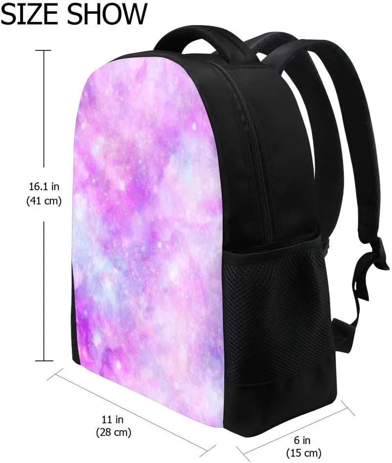 Kuizee Classic Backpack Schoolbag Adjustable Padded Shoulder Straps Daypack ﻿Watercolour Galaxy Pink Fantasy Cosmic Casual Bags Durable College Daily 16Inch