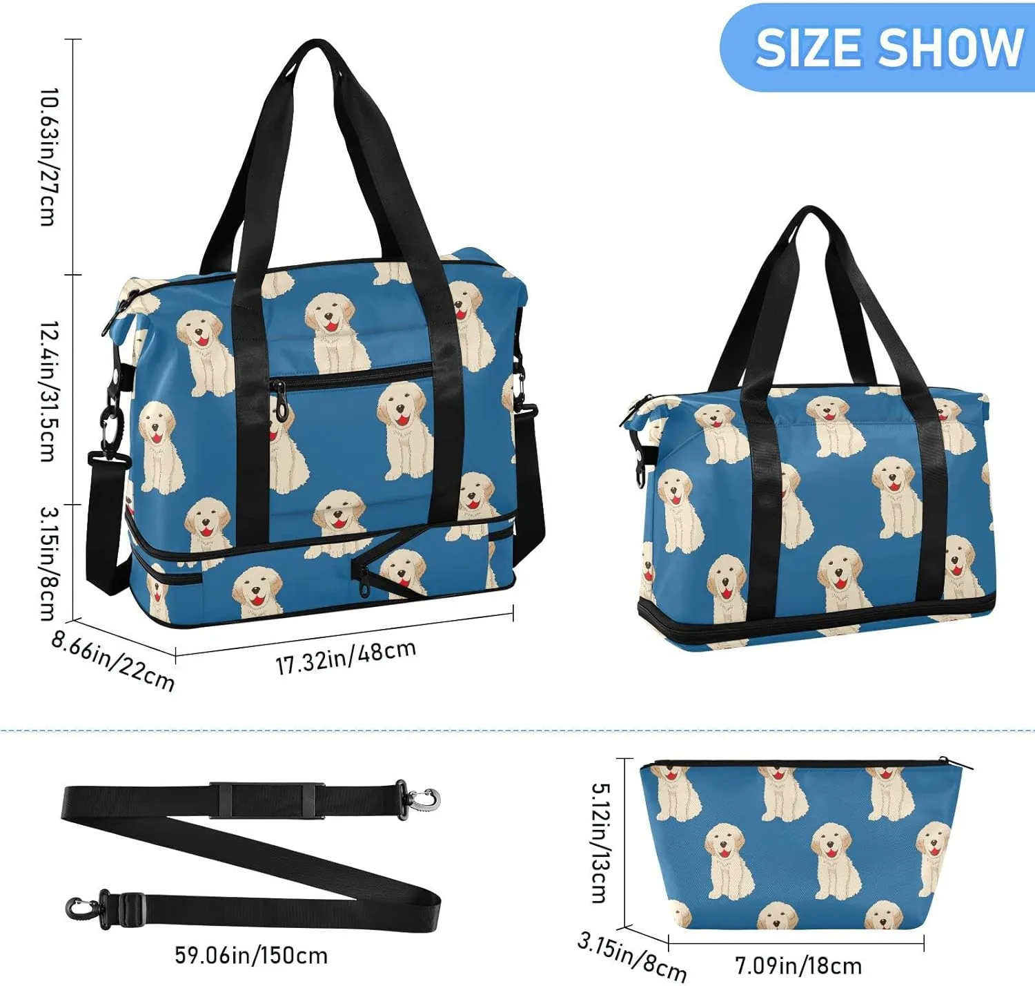 Labrador Golden Retriever Dog Travel Duffel Bag for Women Men Gym Bag with Shoe Compartment Wet Pocket Carry On Weekender Overnight Bags for Travel Hospital Gym