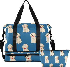 Labrador Golden Retriever Dog Travel Duffel Bag for Women Men Gym Bag with Shoe Compartment Wet Pocket Carry On Weekender Overnight Bags for Travel Hospital Gym