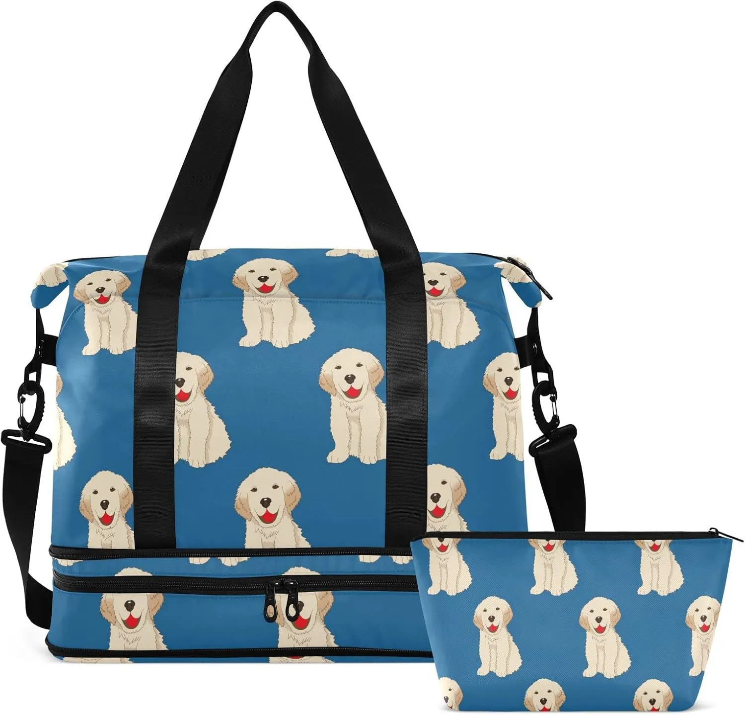 Labrador Golden Retriever Dog Travel Duffel Bag for Women Men Gym Bag with Shoe Compartment Wet Pocket Carry On Weekender Overnight Bags for Travel Hospital Gym
