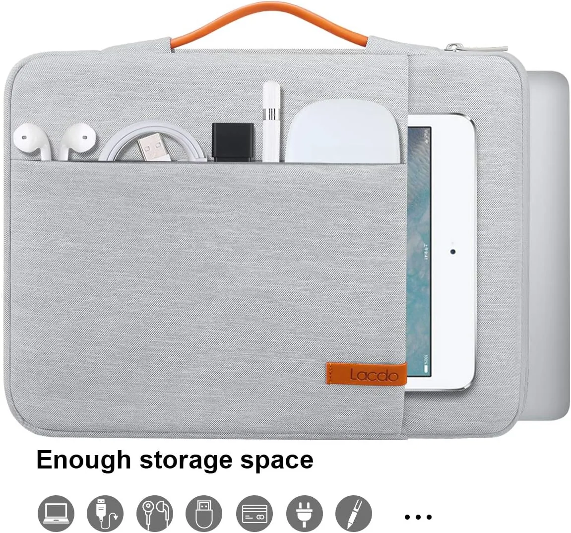 Lacdo 360° Protective 14 Inch Laptop Sleeve Case for HP Lenovo Dell ASUS Acer Chromebook 14 / HP Stream 14 / Dell Inspiron 14 / Lenovo IdeaPad 14 / Acer Spin 3 / ASUS ZenBook 14 Computer Bag, Gray