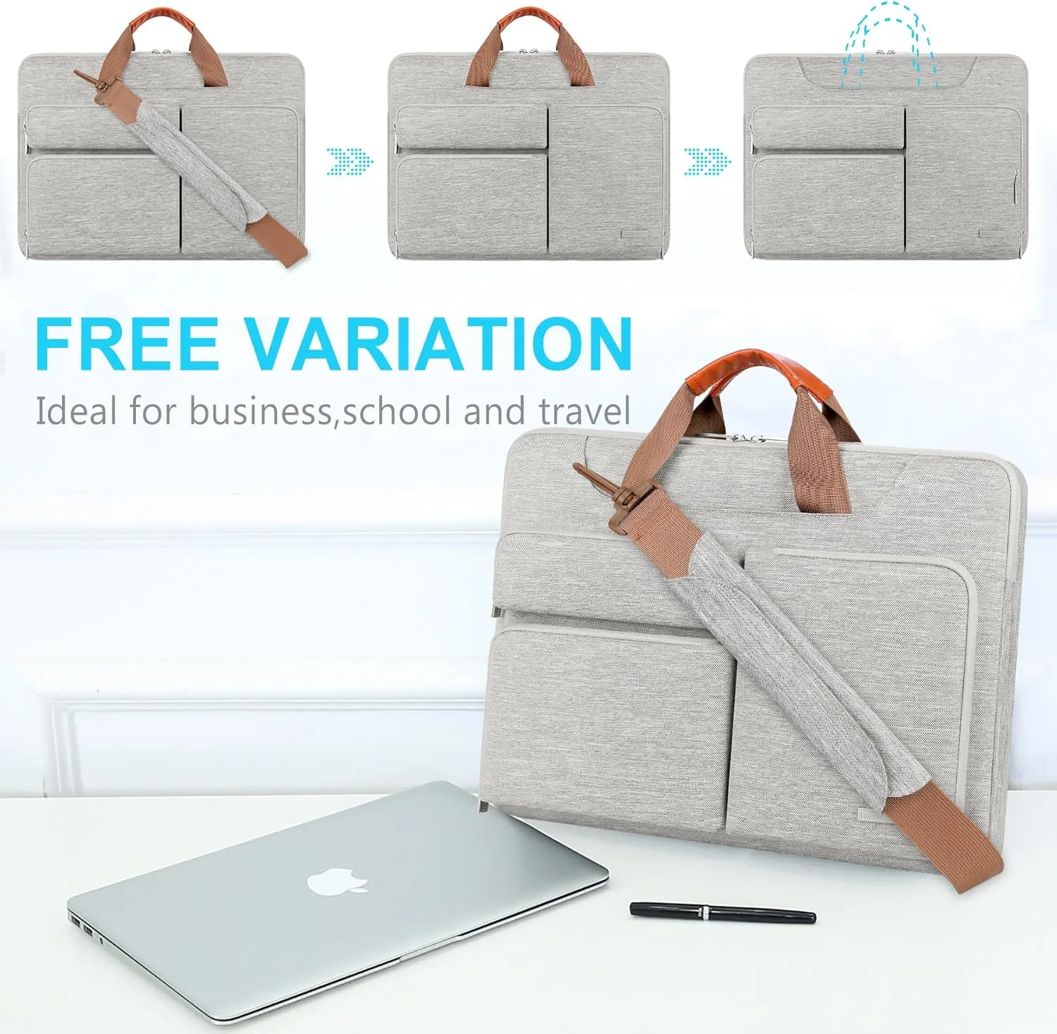 Lacdo 360° Protective Laptop Shoulder Bag, 16 inch Laptop Bag for 16 inch New MacBook Pro M4/M3/M2 /M1 Pro Max A3403 A3186 A2991 A2780 A2485 2024-2019, 15" Surface Laptop 7th Copilot PC Computer, Gray