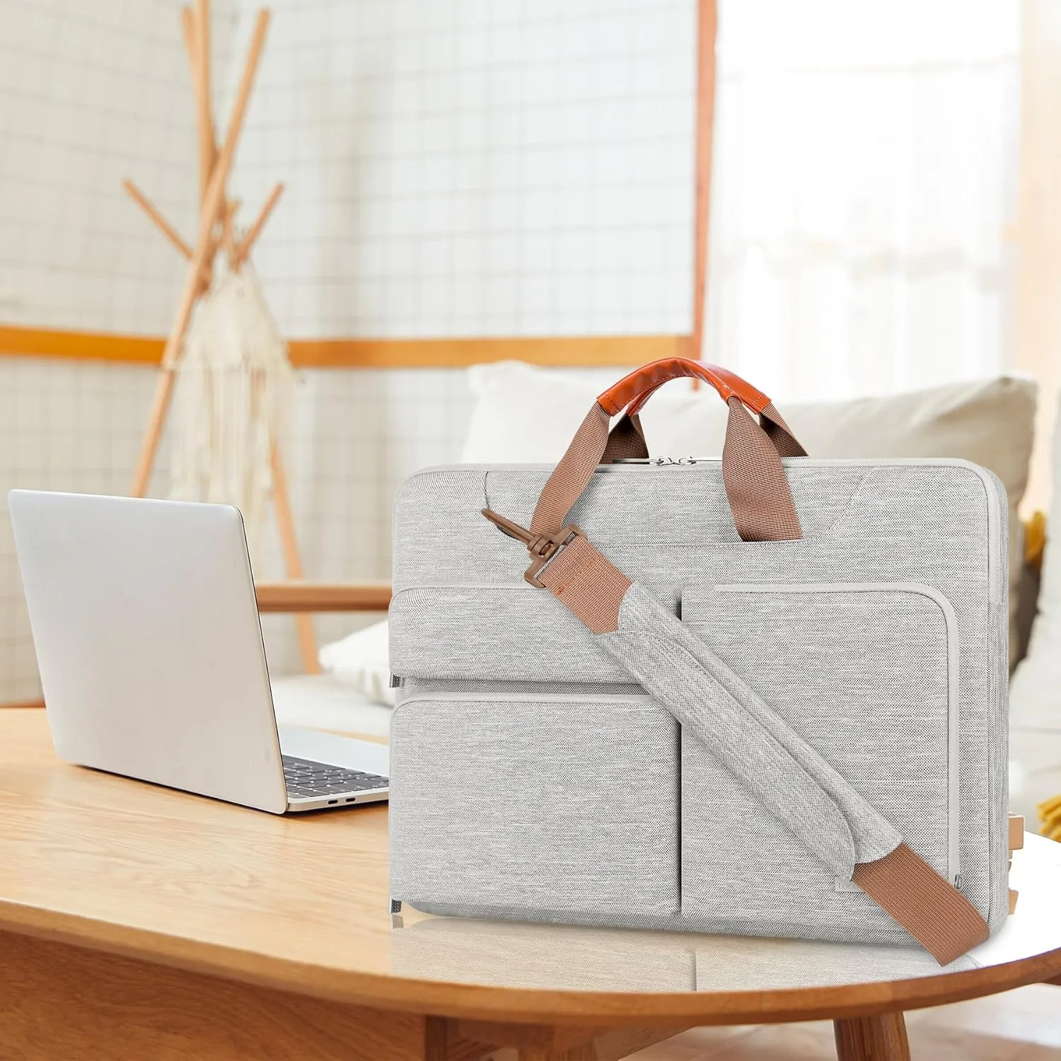 Lacdo 360° Protective Laptop Shoulder Bag for 13 inch New MacBook Air M4 A3240 2025, M3 A3113, M2 A2681, M1 A2337 A2179 A1932 2024-2018 | 13 inch MacBook Pro M2 M1 A2338 A2251 A2289 Computer Bag, Gray