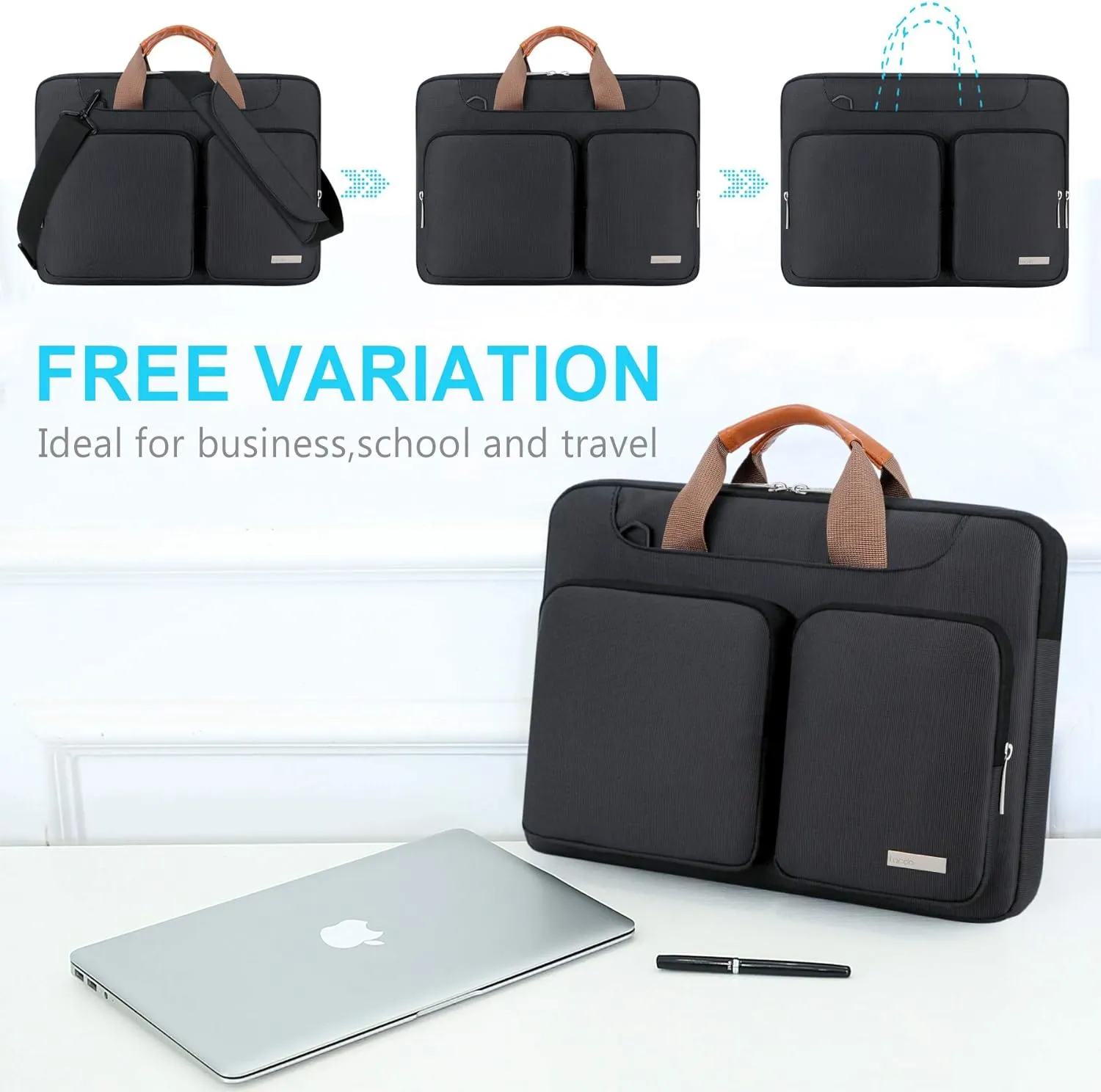Lacdo 360° Protective Laptop Shoulder Bag for 13 inch New MacBook Air M4 A3240 2025, M3 A3113, M2 A2681, M1 A2337 A2179 A1932 2024-2018 | 13 inch MacBook Pro M2 M1 A2338 A2251 A2289 Computer Bag,Black