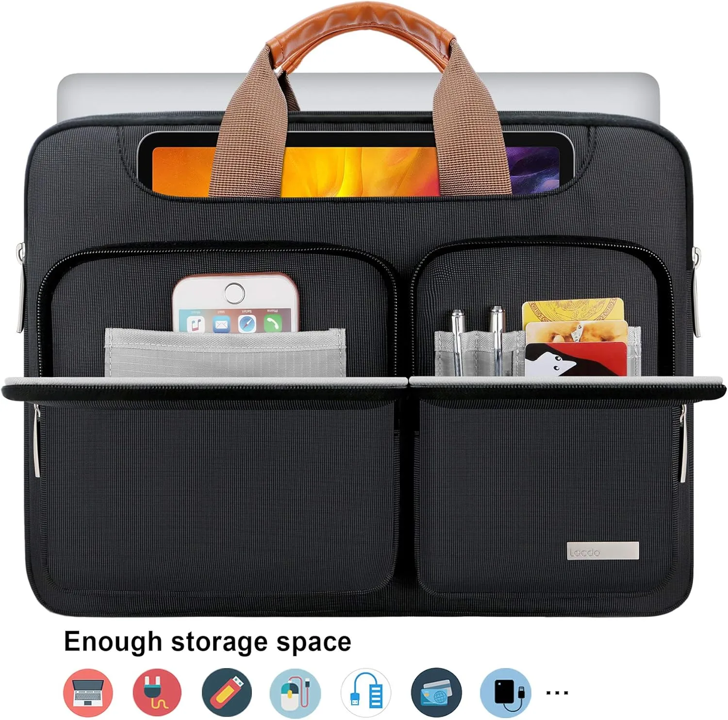Lacdo 360° Protective Laptop Shoulder Bag for 13 inch New MacBook Air M4 A3240 2025, M3 A3113, M2 A2681, M1 A2337 A2179 A1932 2024-2018 | 13 inch MacBook Pro M2 M1 A2338 A2251 A2289 Computer Bag,Black
