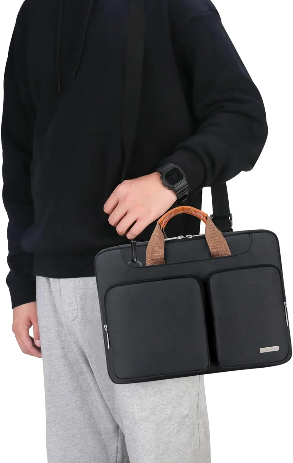 Lacdo 360° Protective Laptop Shoulder Bag for 13 inch New MacBook Air M4 A3240 2025, M3 A3113, M2 A2681, M1 A2337 A2179 A1932 2024-2018 | 13 inch MacBook Pro M2 M1 A2338 A2251 A2289 Computer Bag,Black