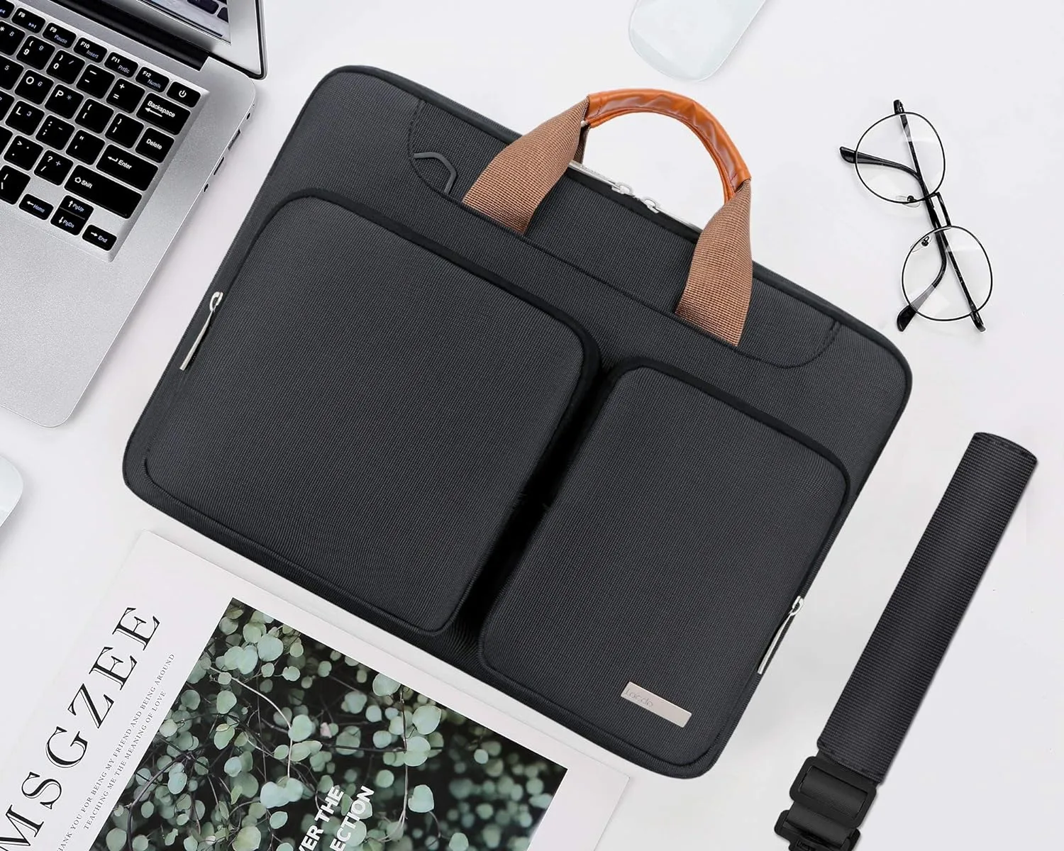 Lacdo 360° Protective Laptop Shoulder Bag for 13 inch New MacBook Air M4 A3240 2025, M3 A3113, M2 A2681, M1 A2337 A2179 A1932 2024-2018 | 13 inch MacBook Pro M2 M1 A2338 A2251 A2289 Computer Bag,Black