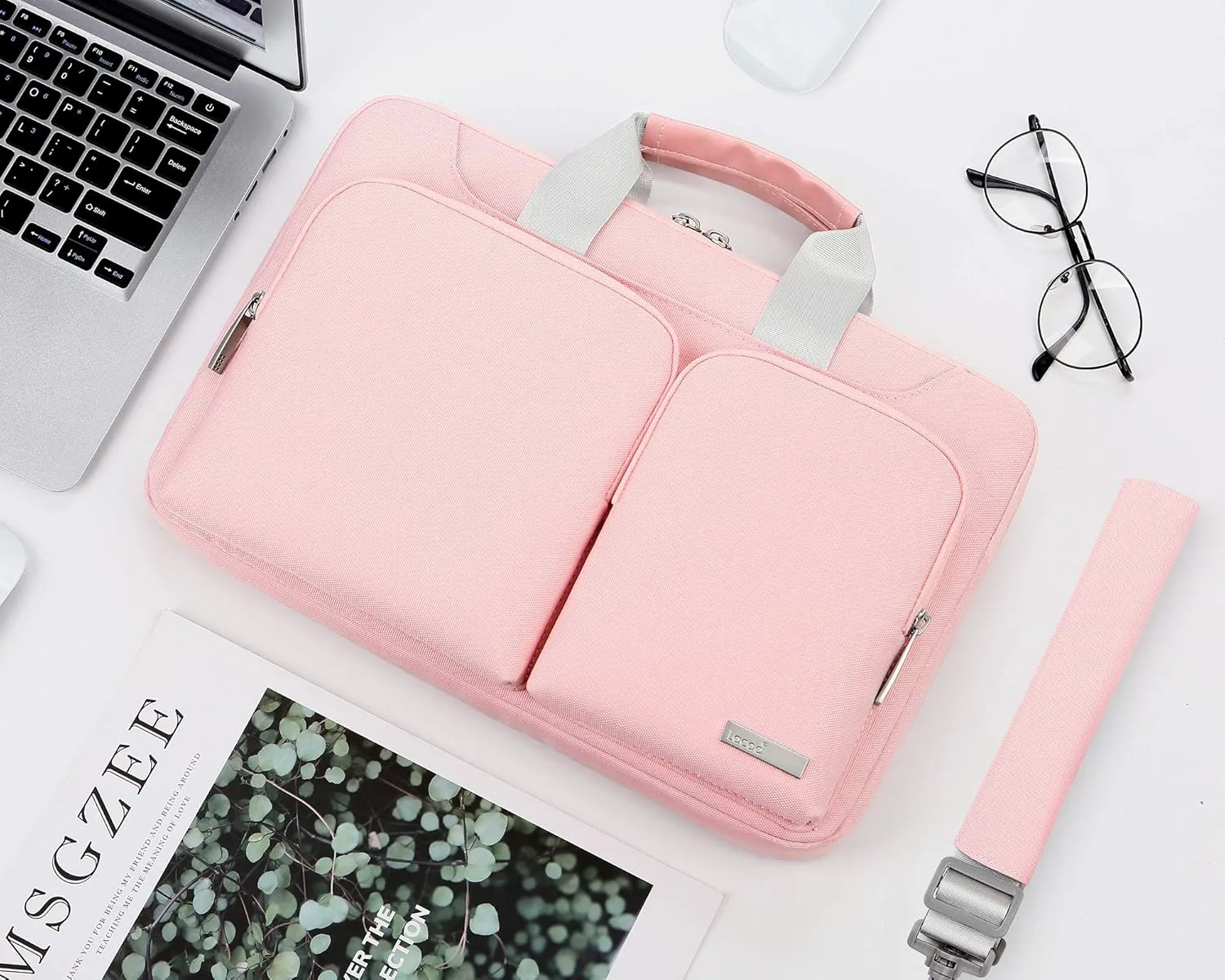 Lacdo 360° Protective Laptop Shoulder Bag for 15 inch New MacBook Air M4 A3241 2025, M3 A3114, M2 A2941 2024-2023, 15 inch MacBook Pro A1990 A1707, Dell XPS 15 Plus 2022-2020 Computer Case Bag, Pink
