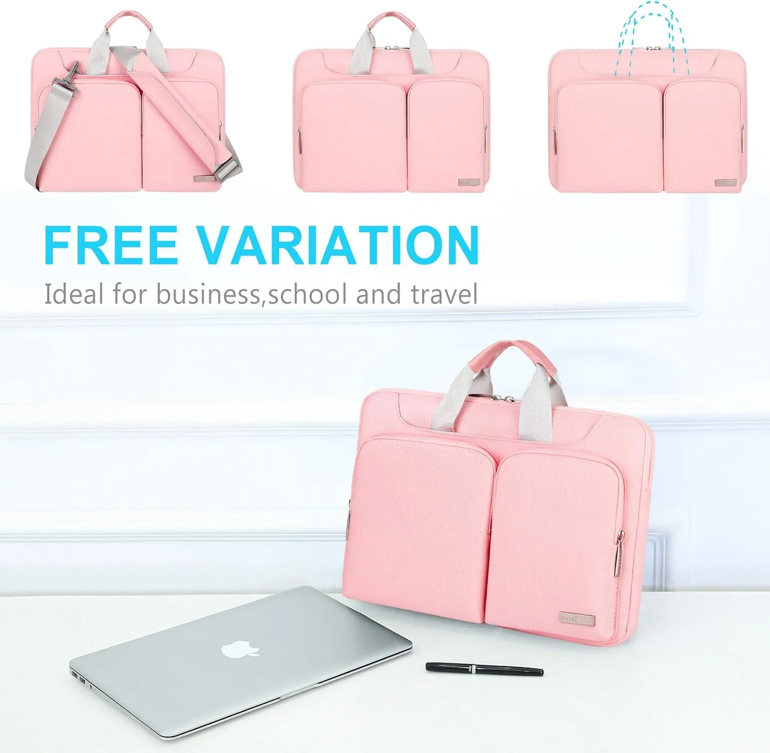 Lacdo 360° Protective Laptop Shoulder Bag for 15 inch New MacBook Air M4 A3241 2025, M3 A3114, M2 A2941 2024-2023, 15 inch MacBook Pro A1990 A1707, Dell XPS 15 Plus 2022-2020 Computer Case Bag, Pink