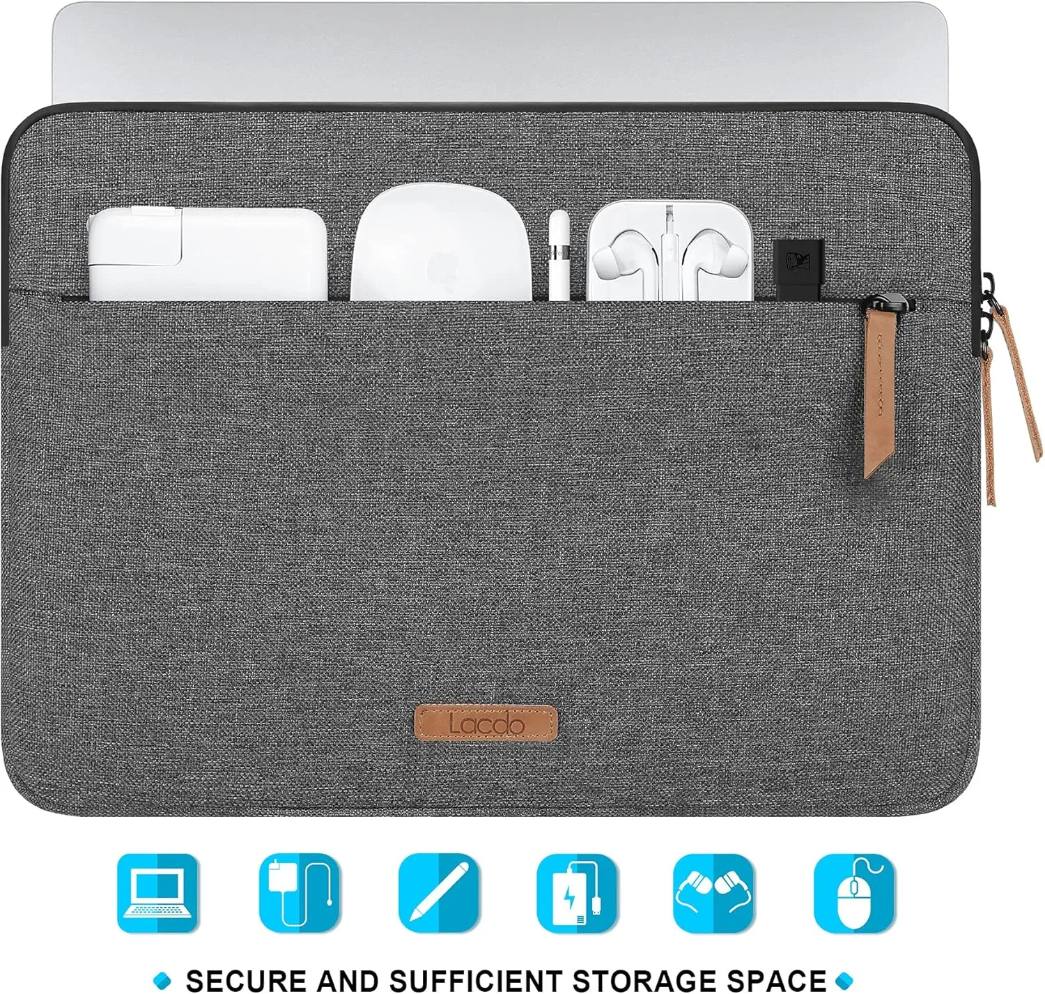 Lacdo 360° Protective Laptop Sleeve Case for 13 inch New MacBook Air M4 A3240 2025, M3 A3113, M2 A2681, M1 A2337, 13" MacBook Pro M2 M1, 13-inch iPad Air M3 / iPad Pro M4 with Accessory Bag, Dark Gray