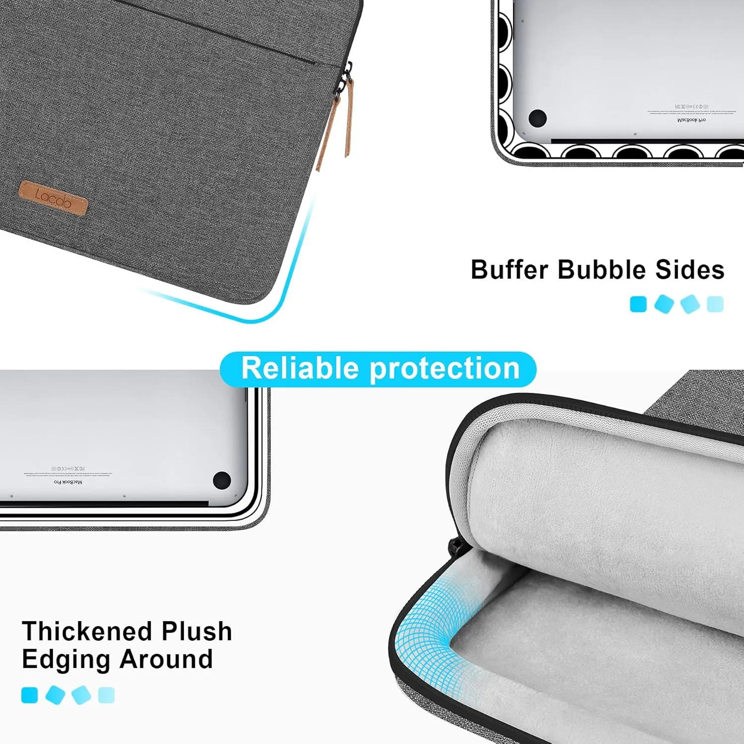 Lacdo 360° Protective Laptop Sleeve Case for 13 inch New MacBook Air M4 A3240 2025, M3 A3113, M2 A2681, M1 A2337, 13" MacBook Pro M2 M1, 13-inch iPad Air M3 / iPad Pro M4 with Accessory Bag, Dark Gray