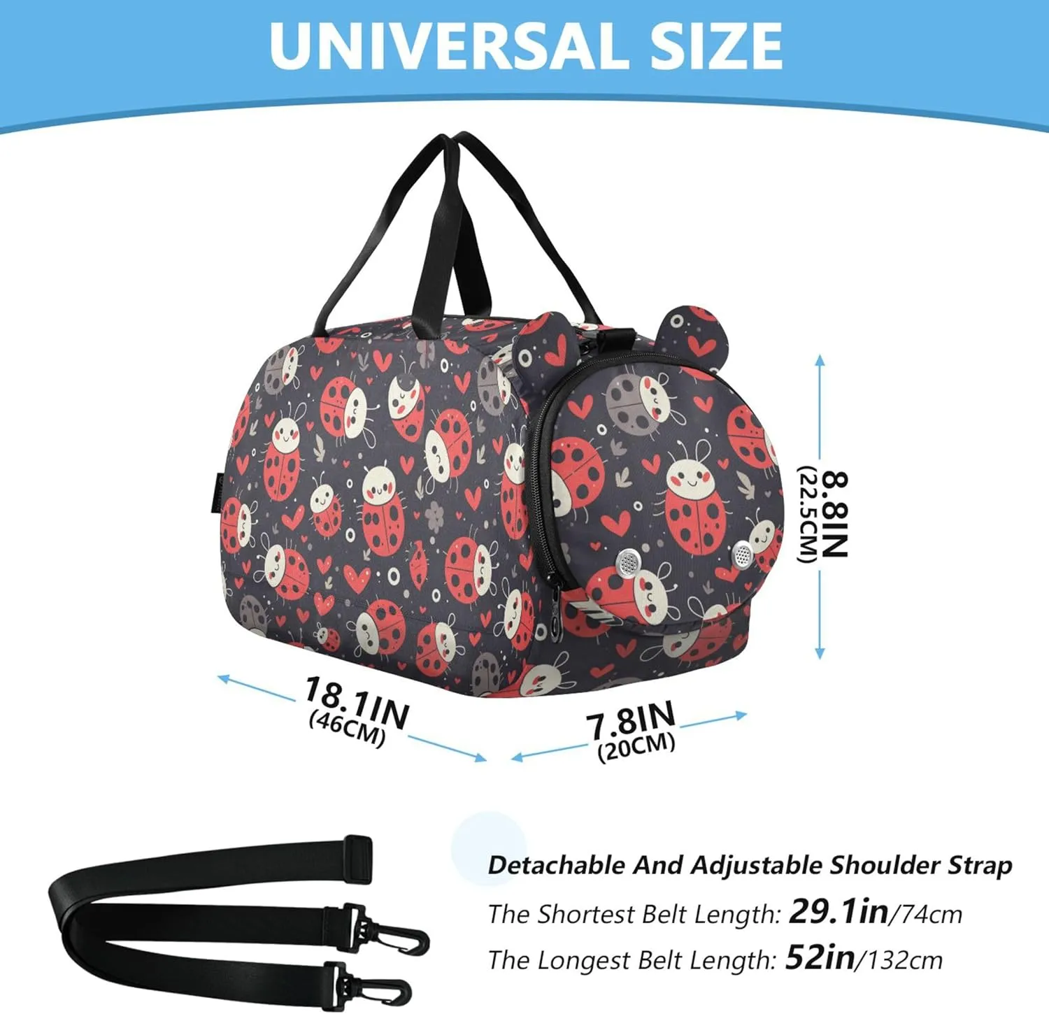 Ladybugs Boy's Gym Duffel Bag with Shoes Compartment Large Capacity Overnight Bag for Beach Swim Bags Pool Sports