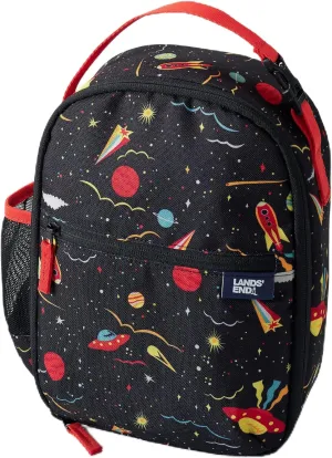 Lands' End Kids' Soft Sided Lunch Box Black Space Print 11" x 8" x 3"