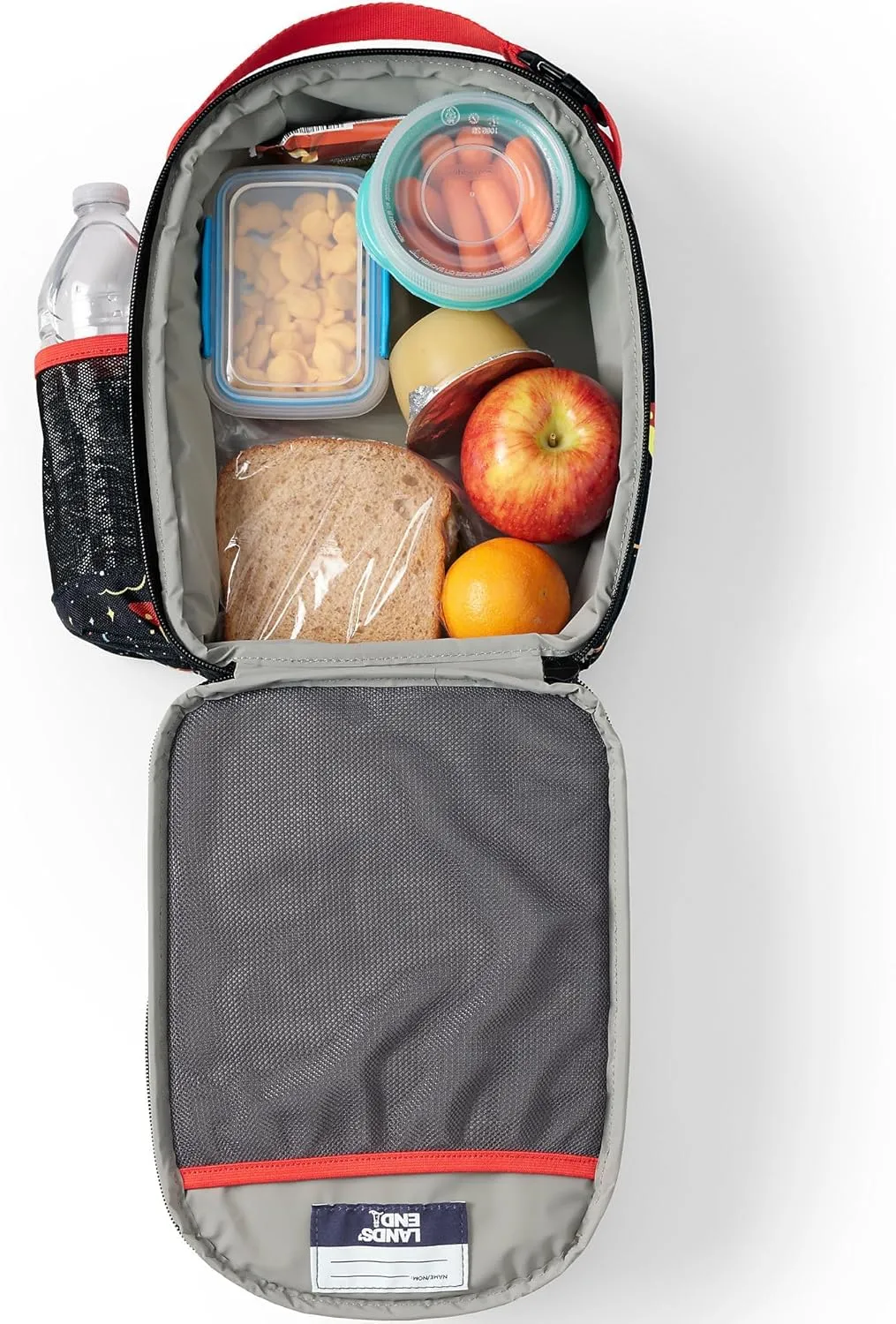Lands' End Kids' Soft Sided Lunch Box Black Space Print 11" x 8" x 3"