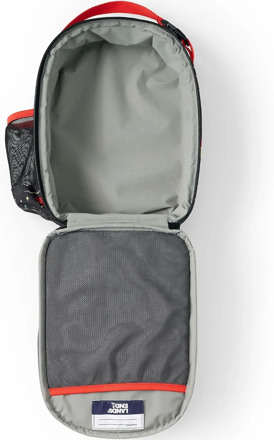 Lands' End Kids' Soft Sided Lunch Box Black Space Print 11" x 8" x 3"