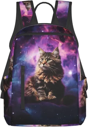 Laptop Backpack Lightweight Hiking Backpack Cat sitting inside nebula Weekender Bag Travel Daypack for Women Men