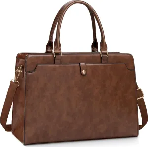 Laptop Bag for Women 15.6 inch Laptop Tote Bag Large Capacity Work Bag Waterproof Leather Briefcase Computer Tote Bag Professional Business Office Travel Handbag Shoulder Bag Vintage Brown
