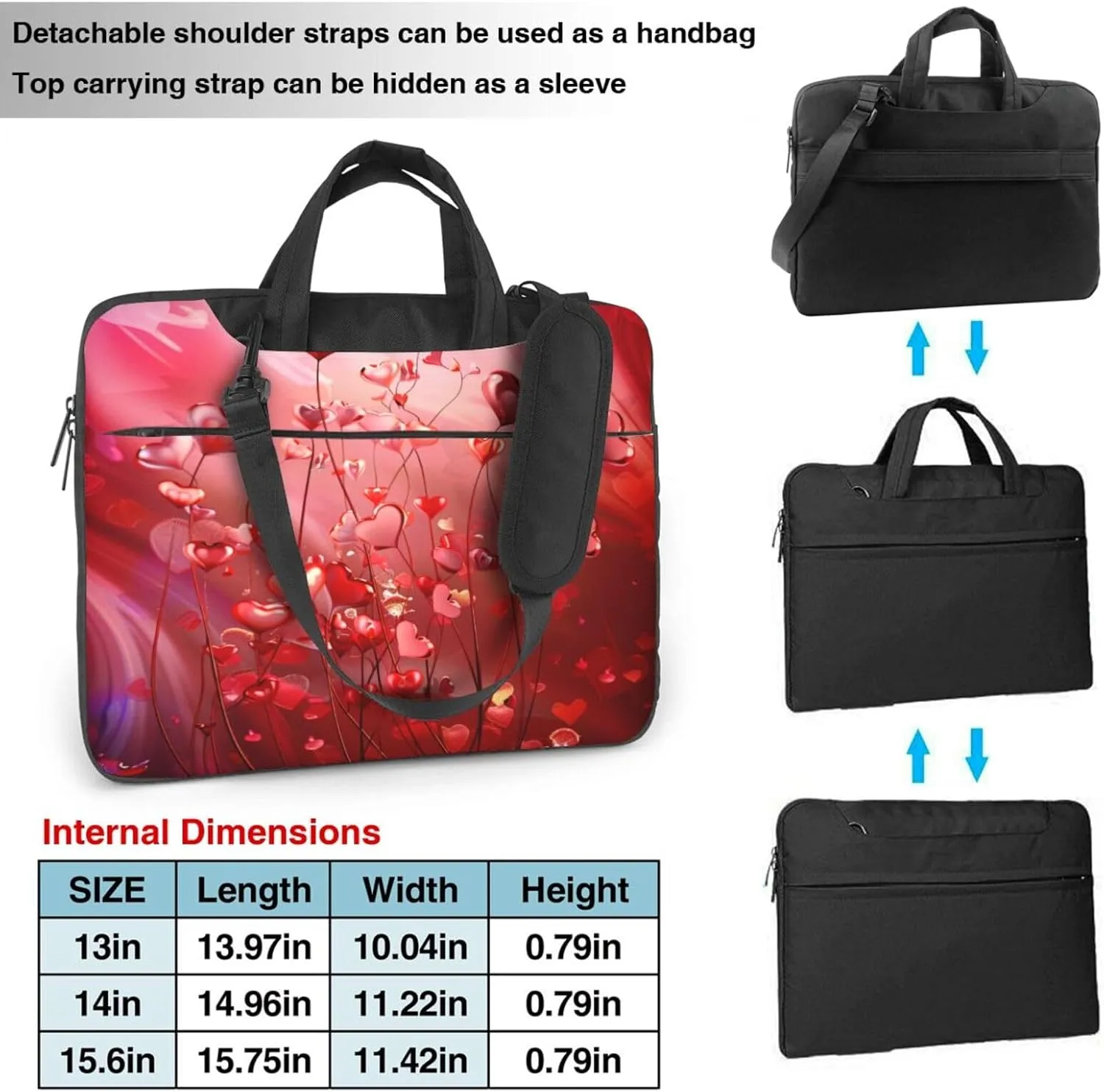 Laptop Bag Valentines Love Heart Art Laptop Tote Bag Women Men Laptop Sleeve Case Lightweight Computer Bag Briefcase