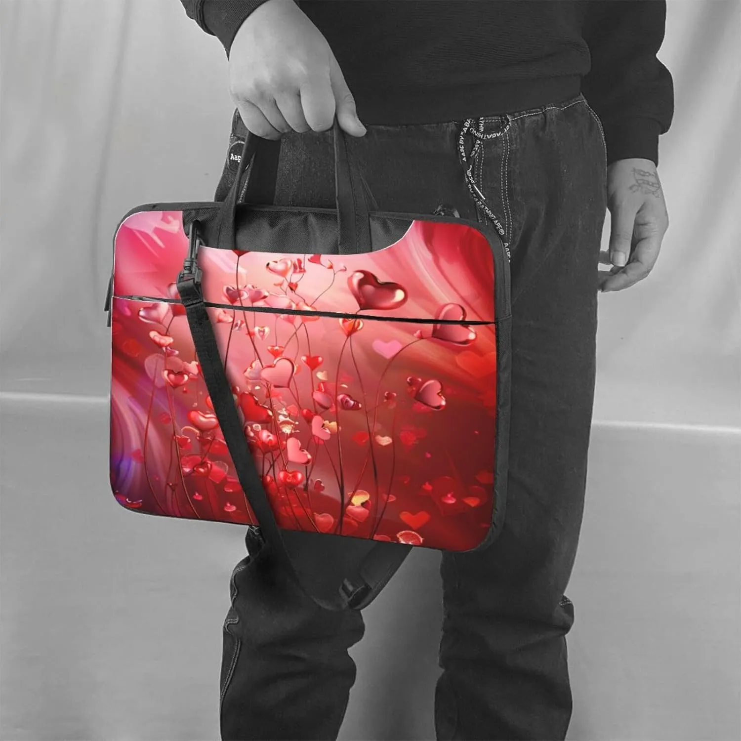 Laptop Bag Valentines Love Heart Art Laptop Tote Bag Women Men Laptop Sleeve Case Lightweight Computer Bag Briefcase